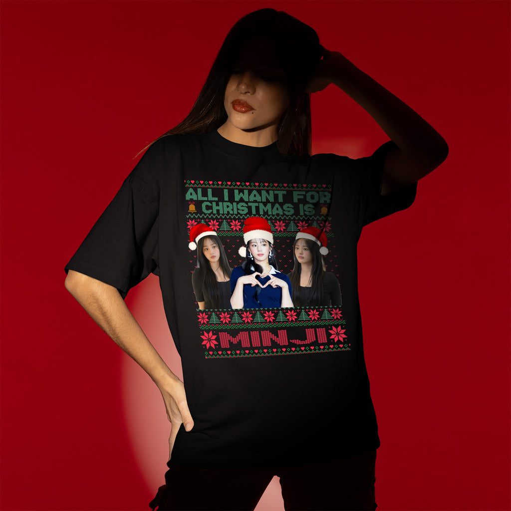 All You Want For Christmas Is Minji T-Shirt - Women view, Y2K kpop concert tee