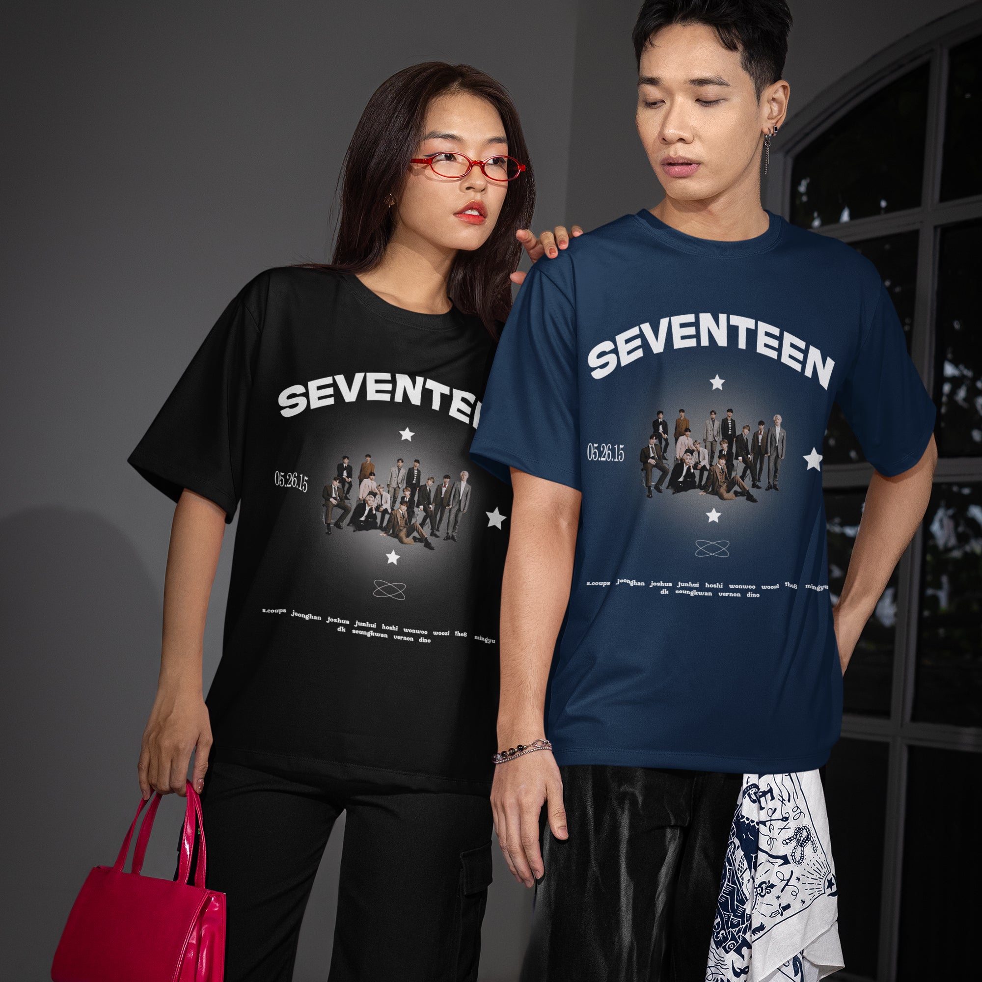 SEVENTEEN EST T-Shirt - Couple view, Y2K kpop concert tee