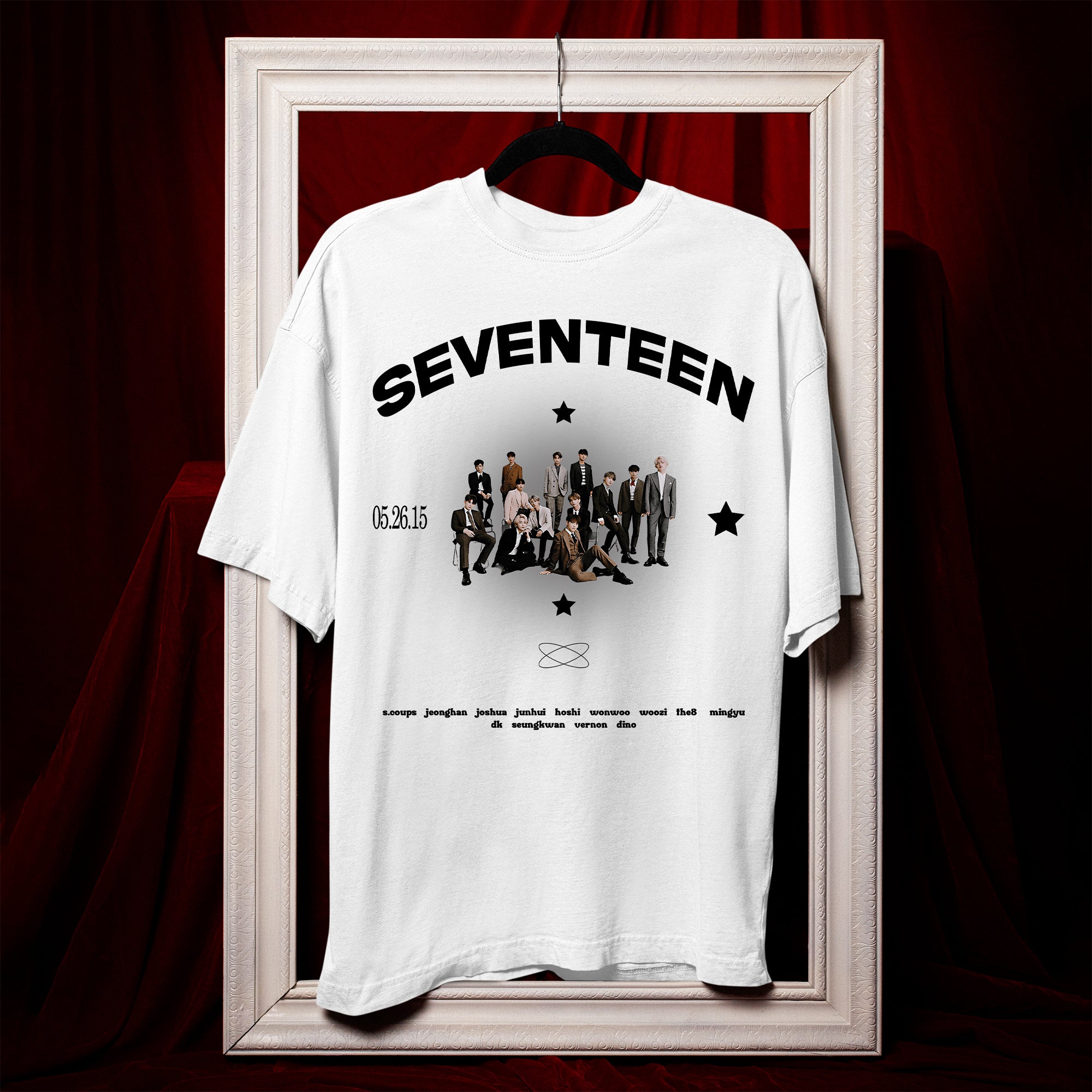 SEVENTEEN EST T-Shirt - Hang view, Y2K kpop concert tee