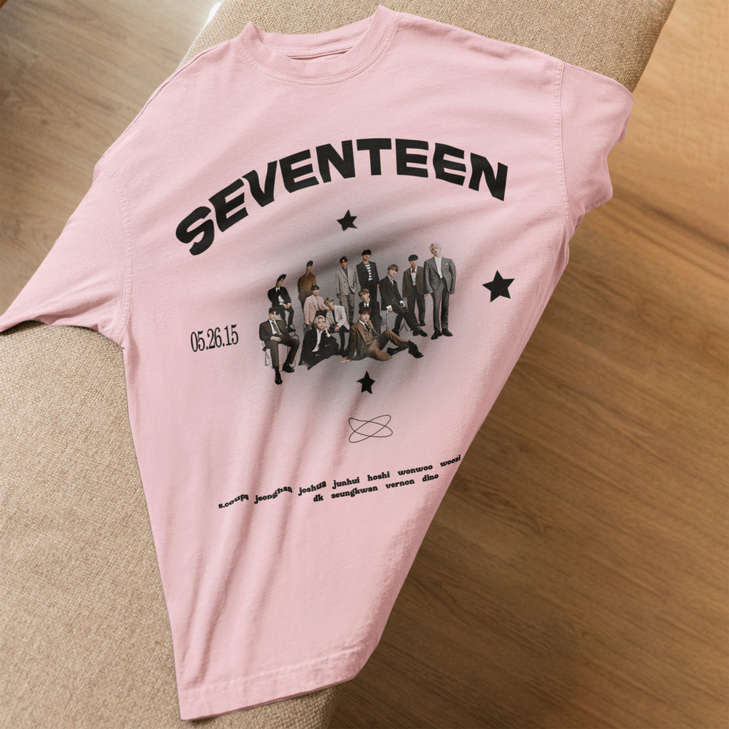 SEVENTEEN EST T-Shirt - Spread view, Y2K kpop concert tee