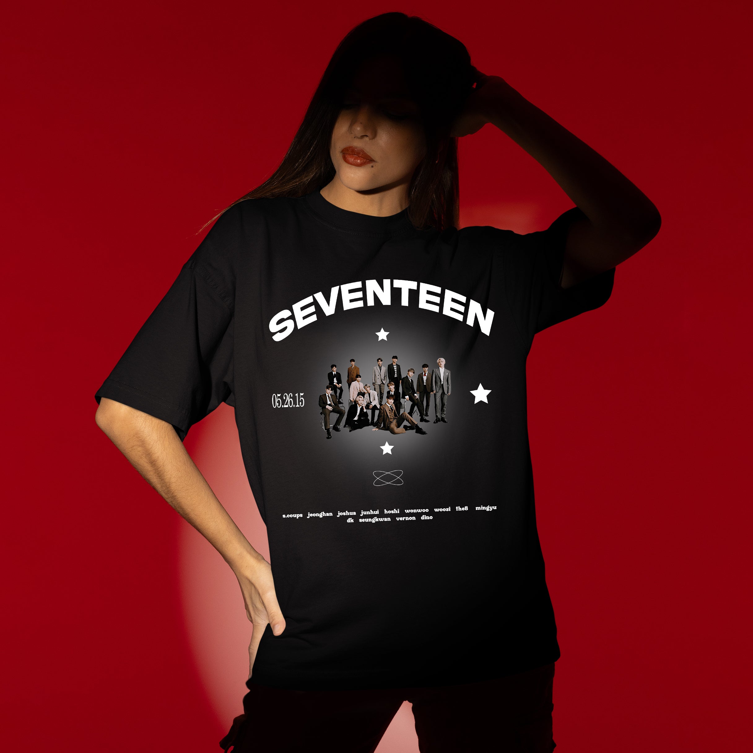 SEVENTEEN EST T-Shirt - Women view, Y2K kpop concert tee