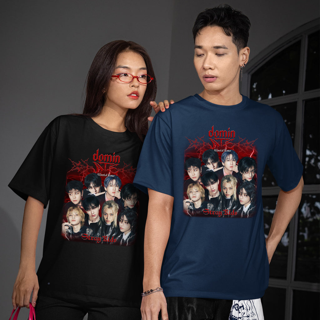 Stray Kids DominATE World Tour Retro T-Shirt - Couple view, Y2K kpop concert tee