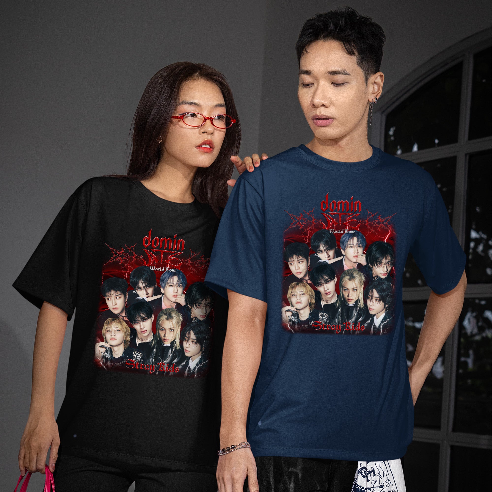 Stray Kids DominATE World Tour Retro T-Shirt - Couple view, Y2K kpop concert tee