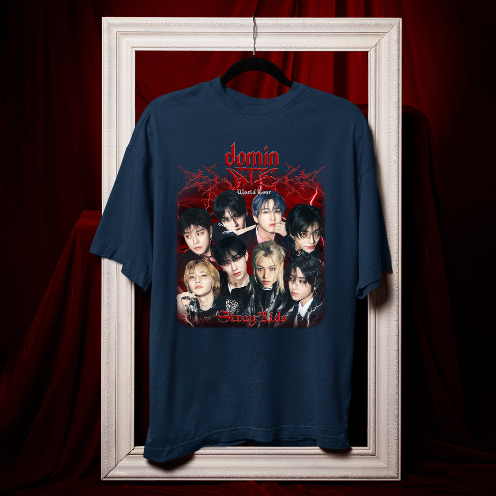 Stray Kids DominATE World Tour Retro T-Shirt - Hang view, Y2K kpop concert tee