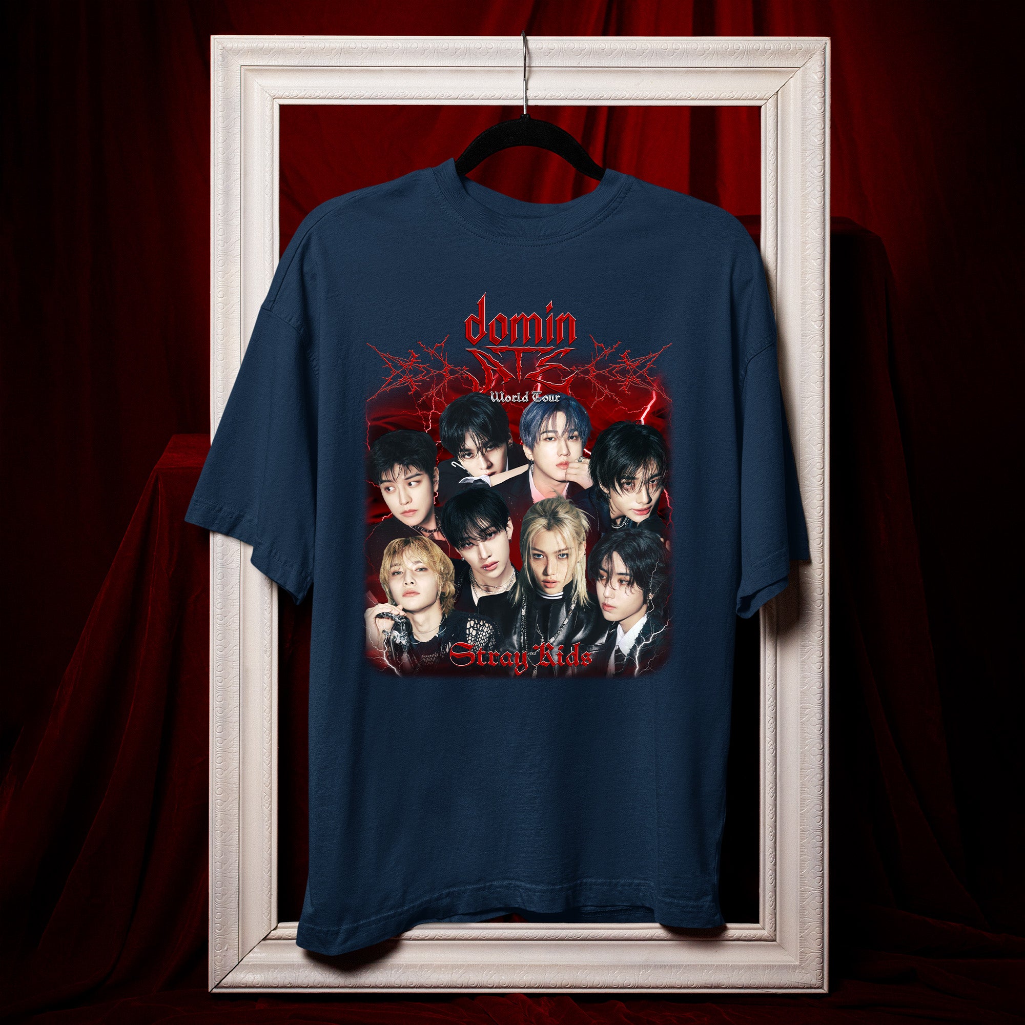 Stray Kids DominATE World Tour Retro T-Shirt - Hang view, Y2K kpop concert tee