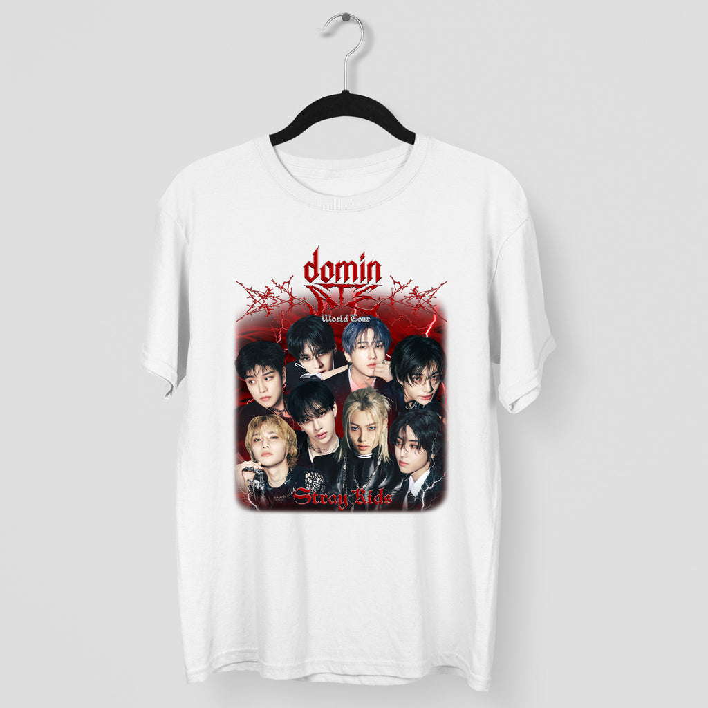 Stray Kids DominATE World Tour Retro T-Shirt - Main view, Y2K kpop concert tee