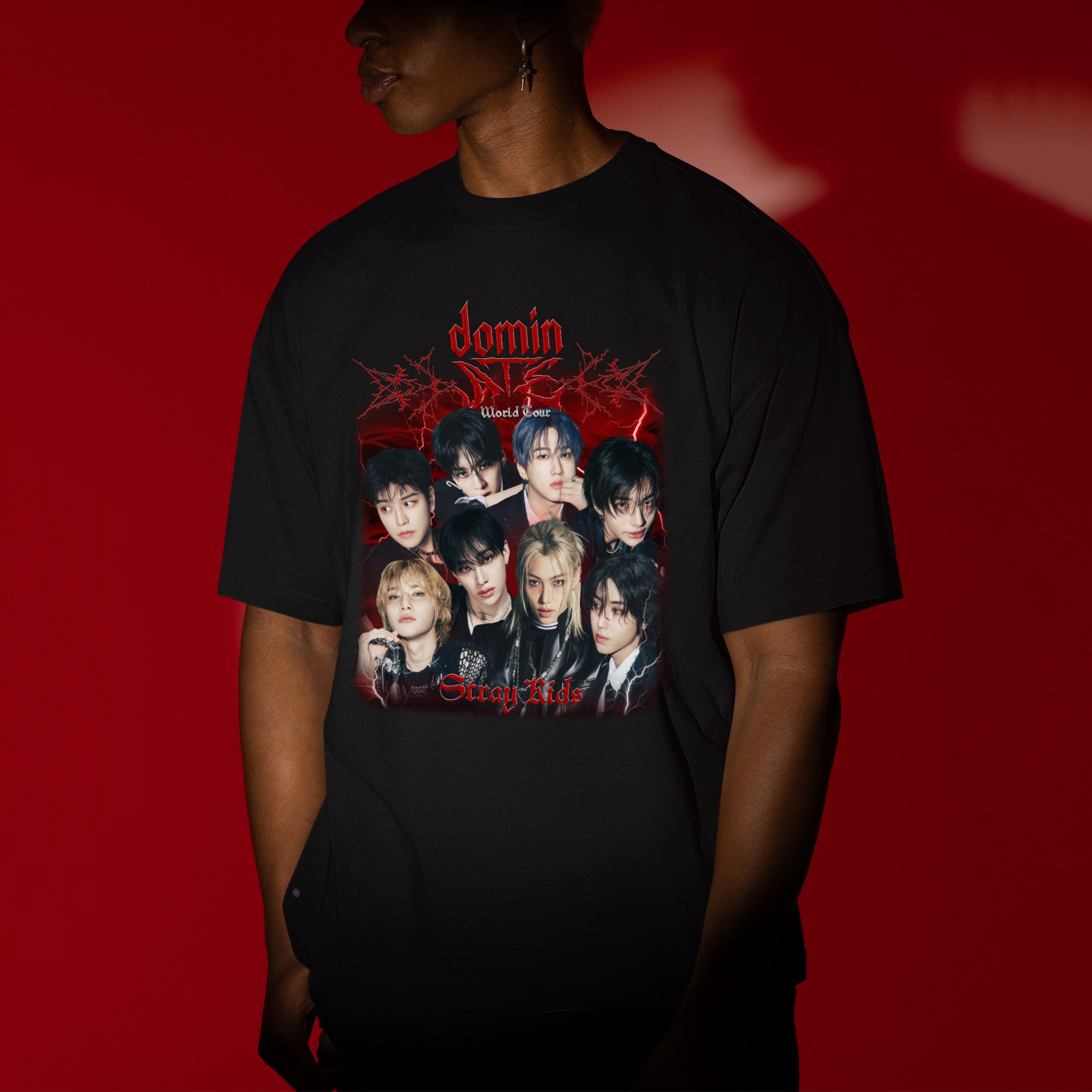 Stray Kids DominATE World Tour Retro T-Shirt - Men view, Y2K kpop concert tee