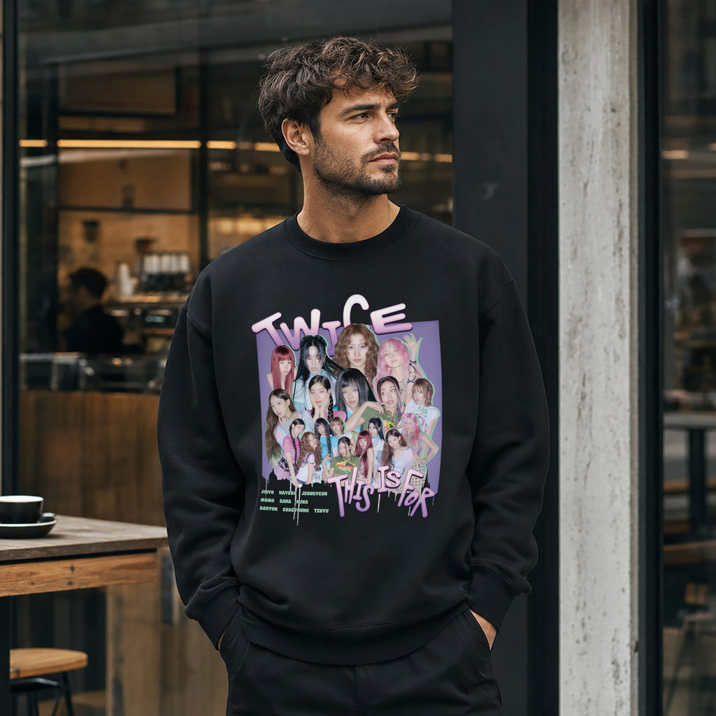 TWICE Graphic This Is For Sweatshirt - Men view, Y2K kpop concert sweatshirt