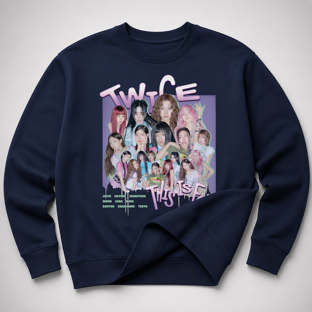TWICE Graphic This Is For Sweatshirt - Spread view, Y2K kpop concert sweatshirt