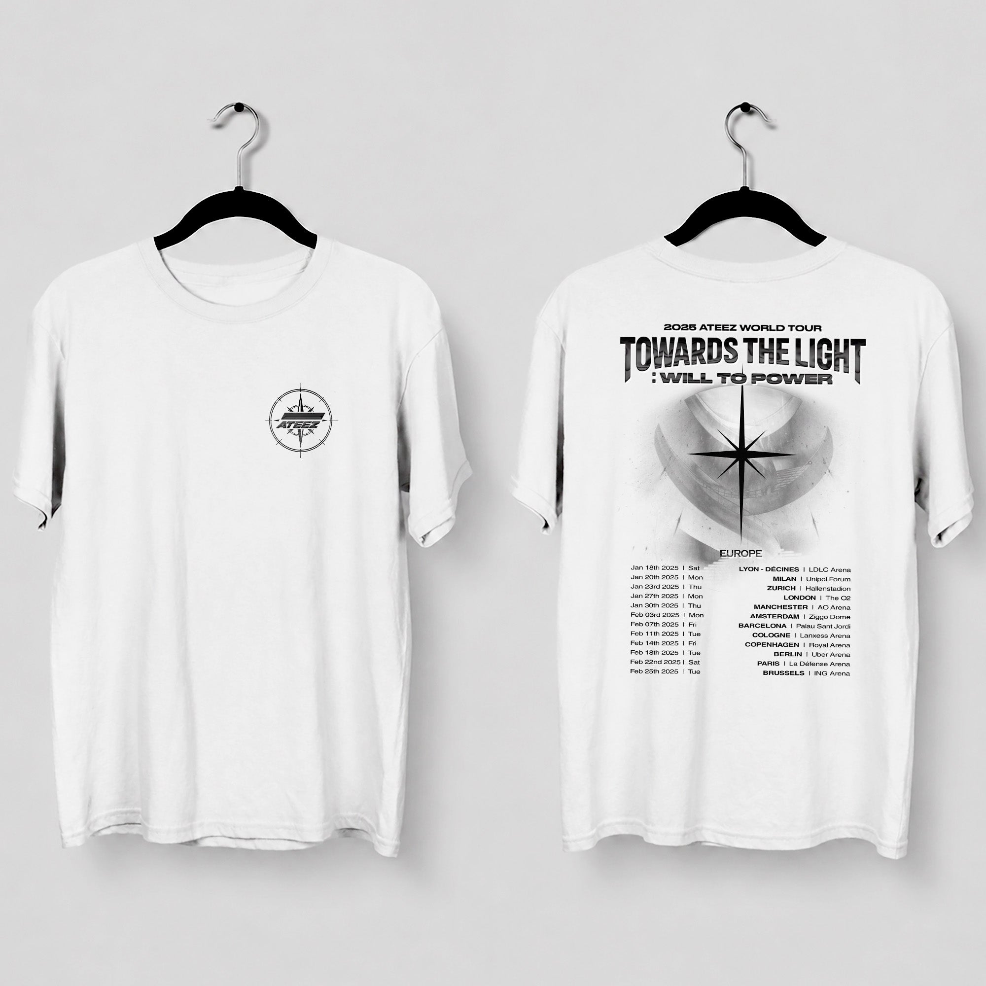 ATEEZ World Tour 2025 in EU T-Shirt - Main view, Y2K kpop concert tee