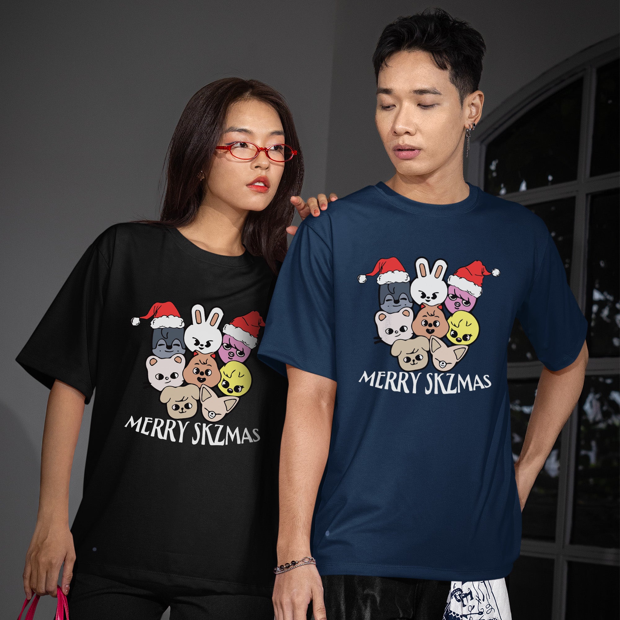Stray Kids Merry Skzmas T-Shirt - Couple view, Y2K kpop concert tee