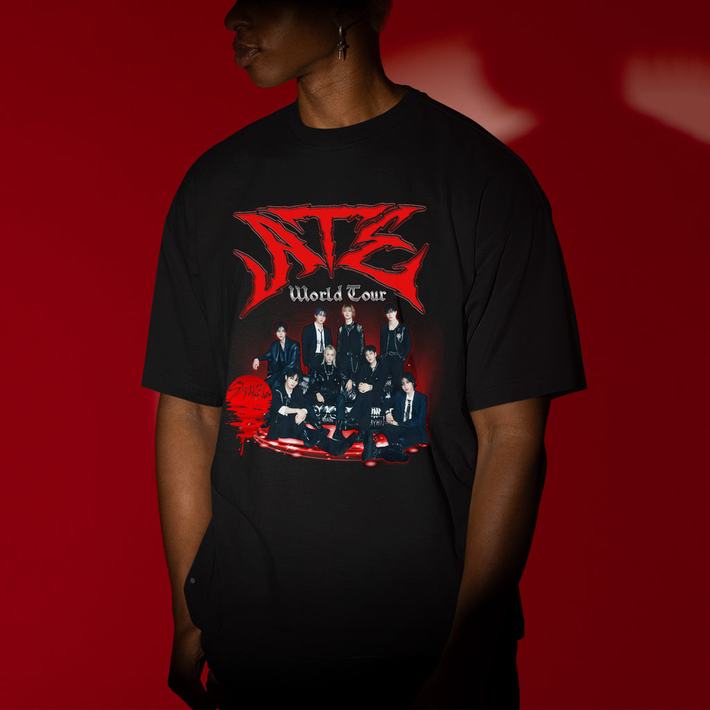 Stray Kids ATE Graphic Retro T-Shirt - Men view, Y2K kpop concert tee