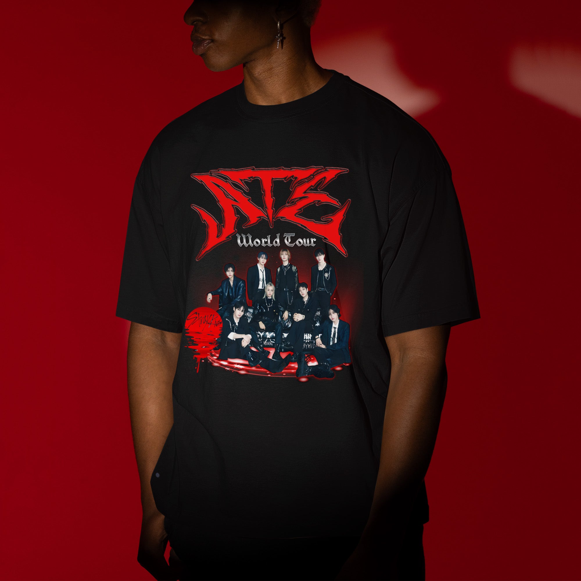 Stray Kids ATE Graphic Retro T-Shirt - Men view, Y2K kpop concert tee