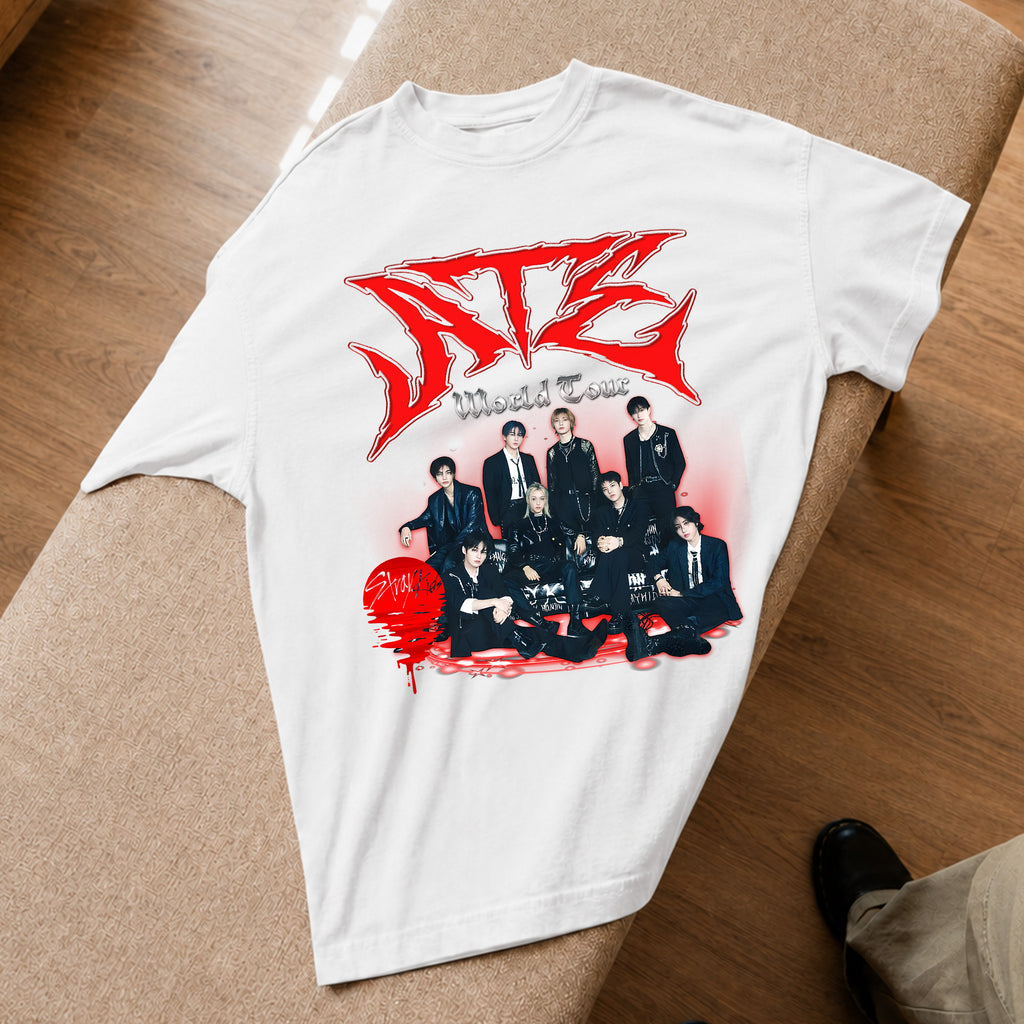 Stray Kids ATE Graphic Retro T-Shirt - Spread view, Y2K kpop concert tee