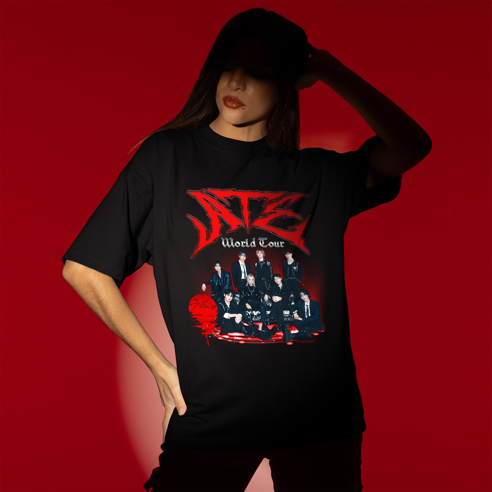 Stray Kids ATE Graphic Retro T-Shirt - Women view, Y2K kpop concert tee