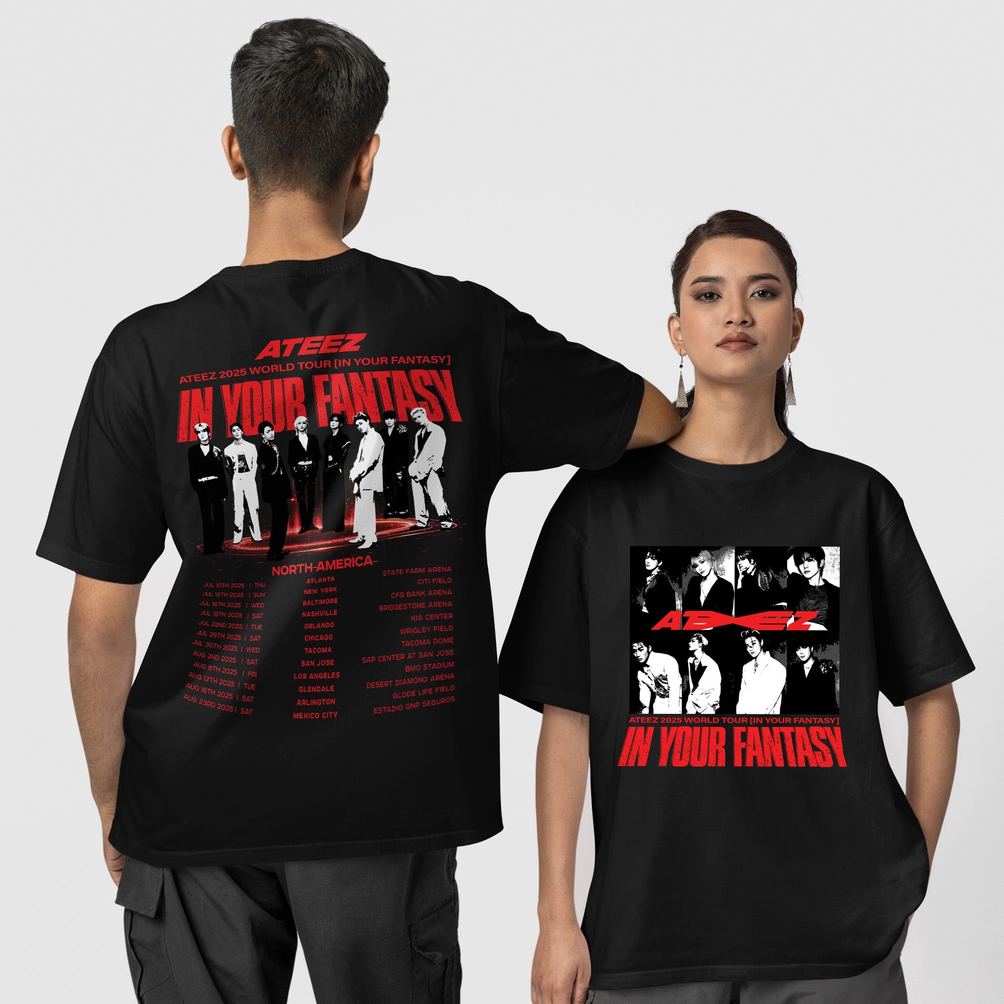 ATEEZ 2025 World Tour In Your Fantasy in North America T-Shirt - Couple 1 view, Y2K kpop concert tee