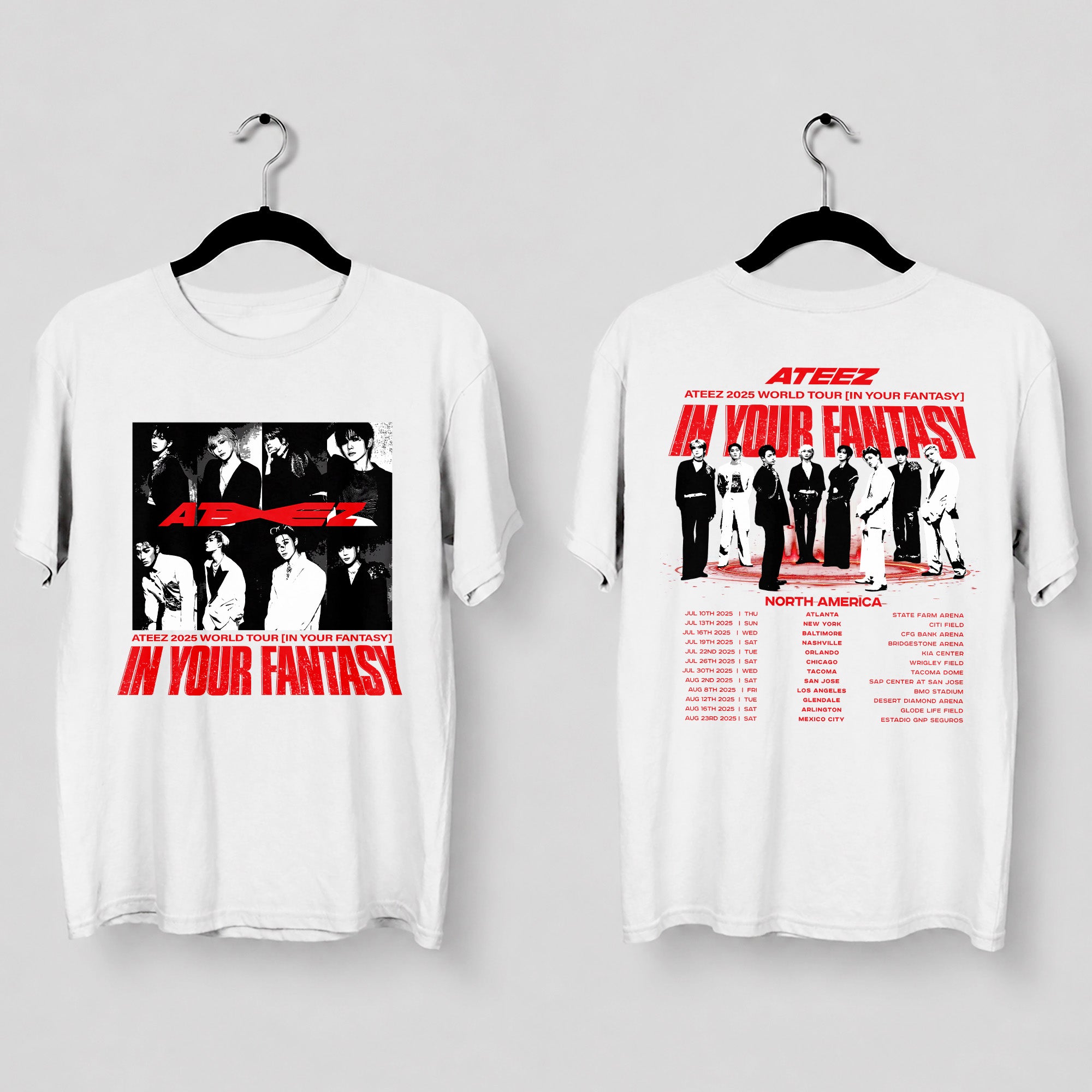 ATEEZ 2025 World Tour In Your Fantasy in North America T-Shirt - Main view, Y2K kpop concert tee