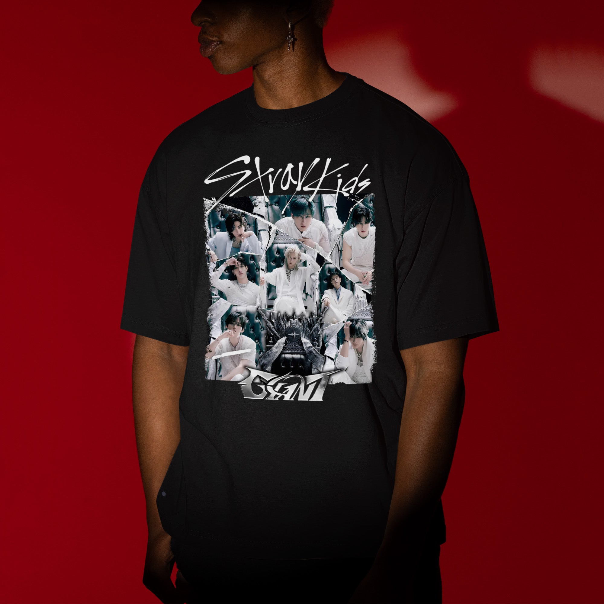 Stray Kids Giant Graphic T-Shirt - Men view, Y2K kpop concert tee