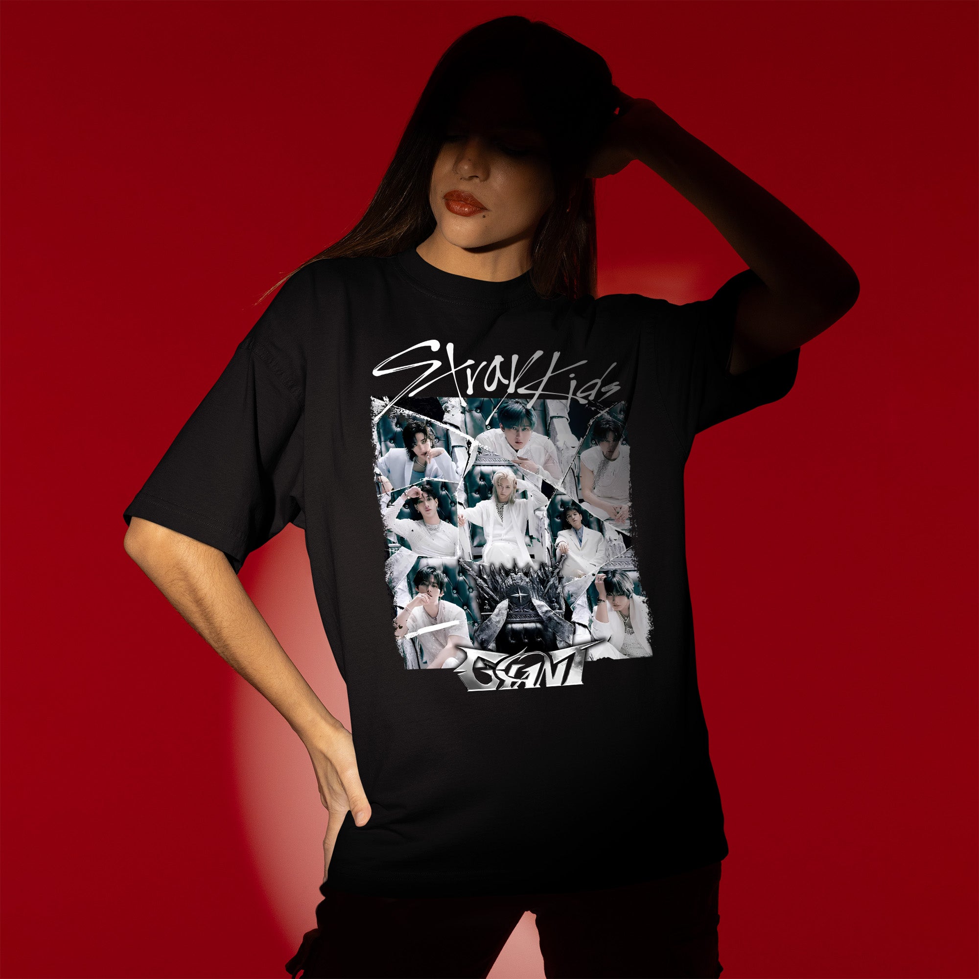Stray Kids Giant Graphic T-Shirt - Women view, Y2K kpop concert tee