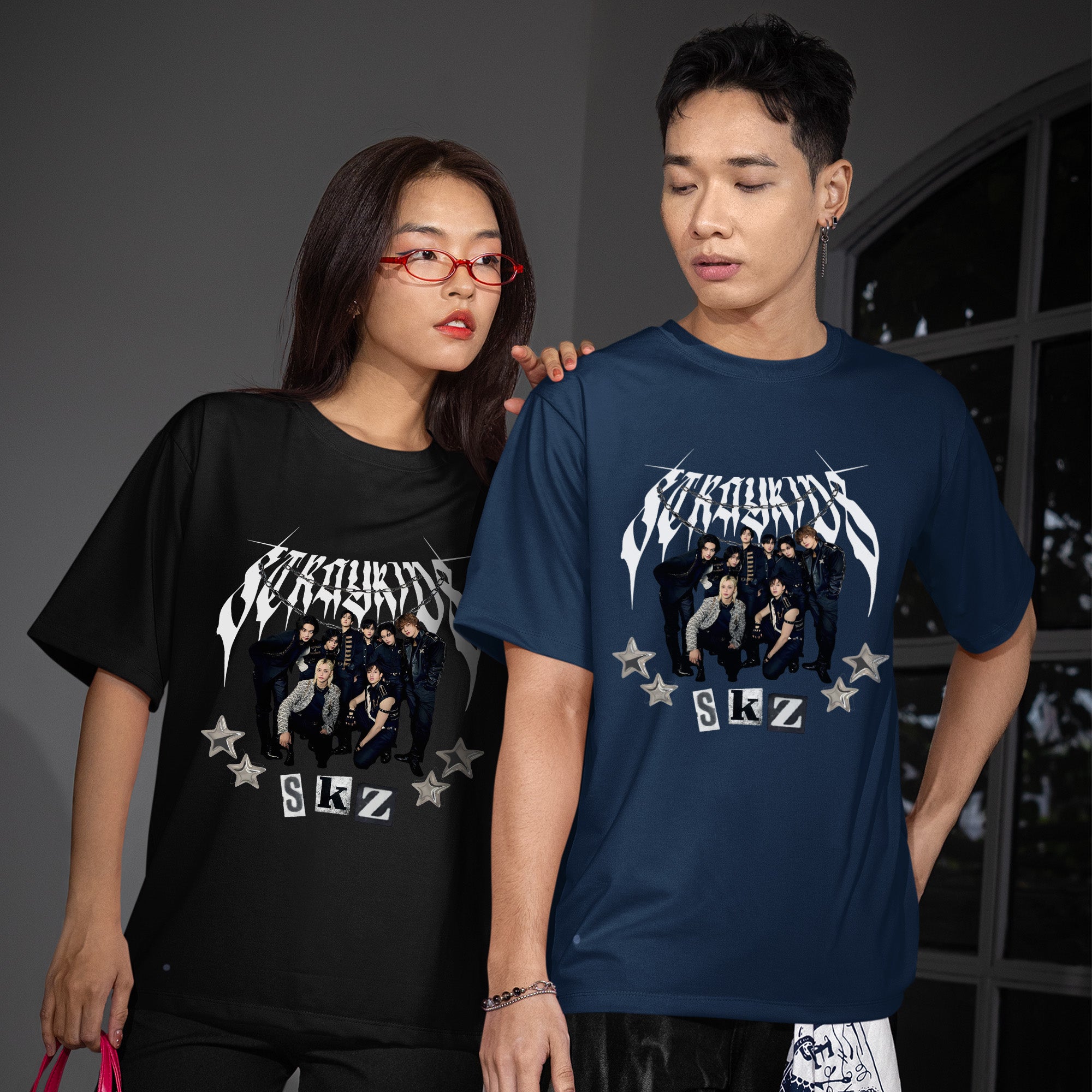 Stray Kids Logo T-Shirt - Couple view, Y2K kpop concert tee