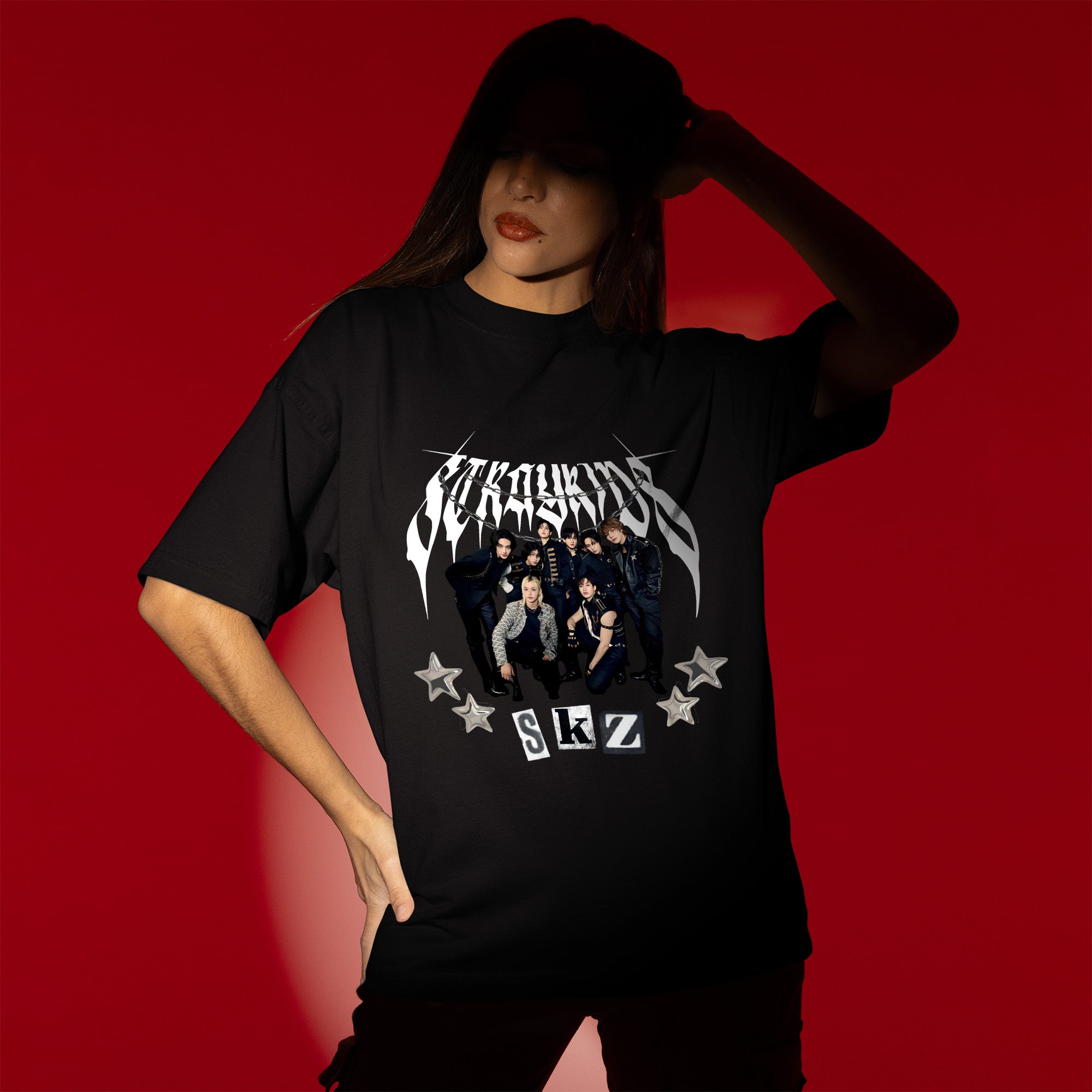 Stray Kids Logo T-Shirt - Women view, Y2K kpop concert tee