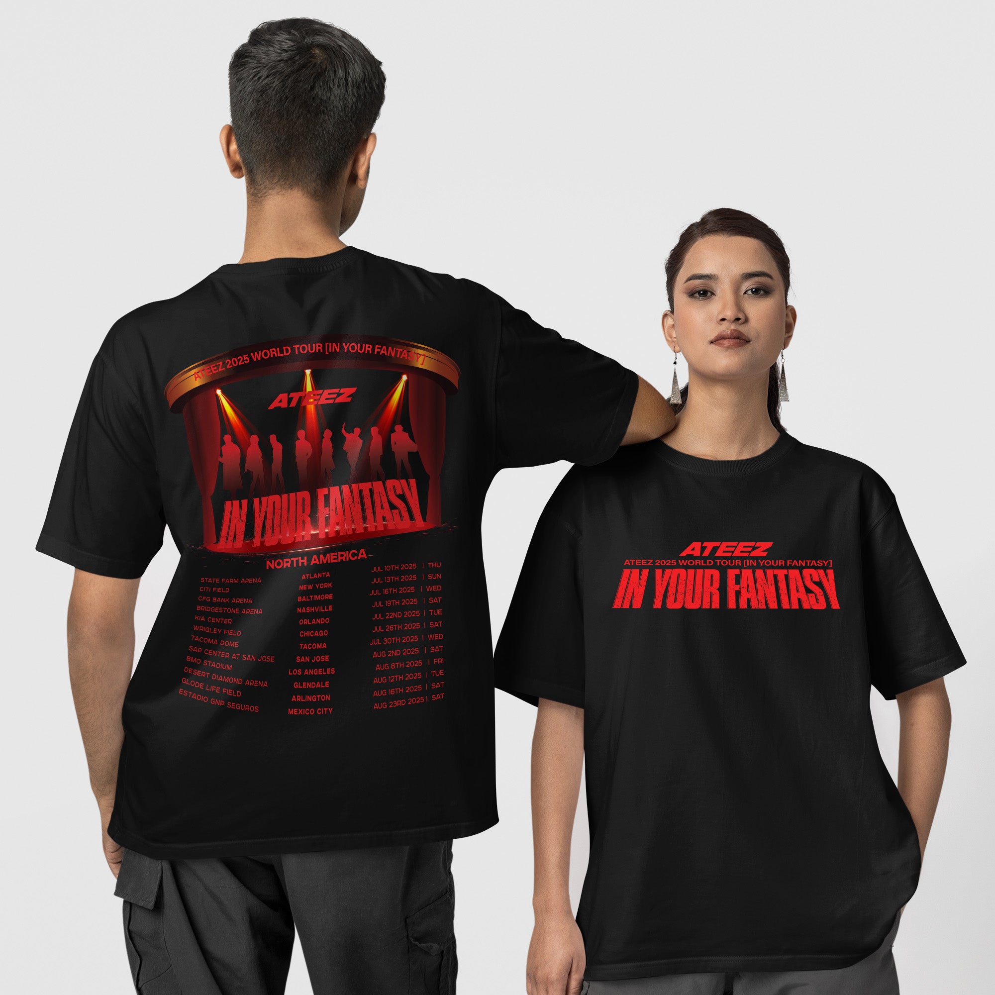 ATEEZ Tour In Your Fantasy in North America T-Shirt - Couple 1 view, Y2K kpop concert tee