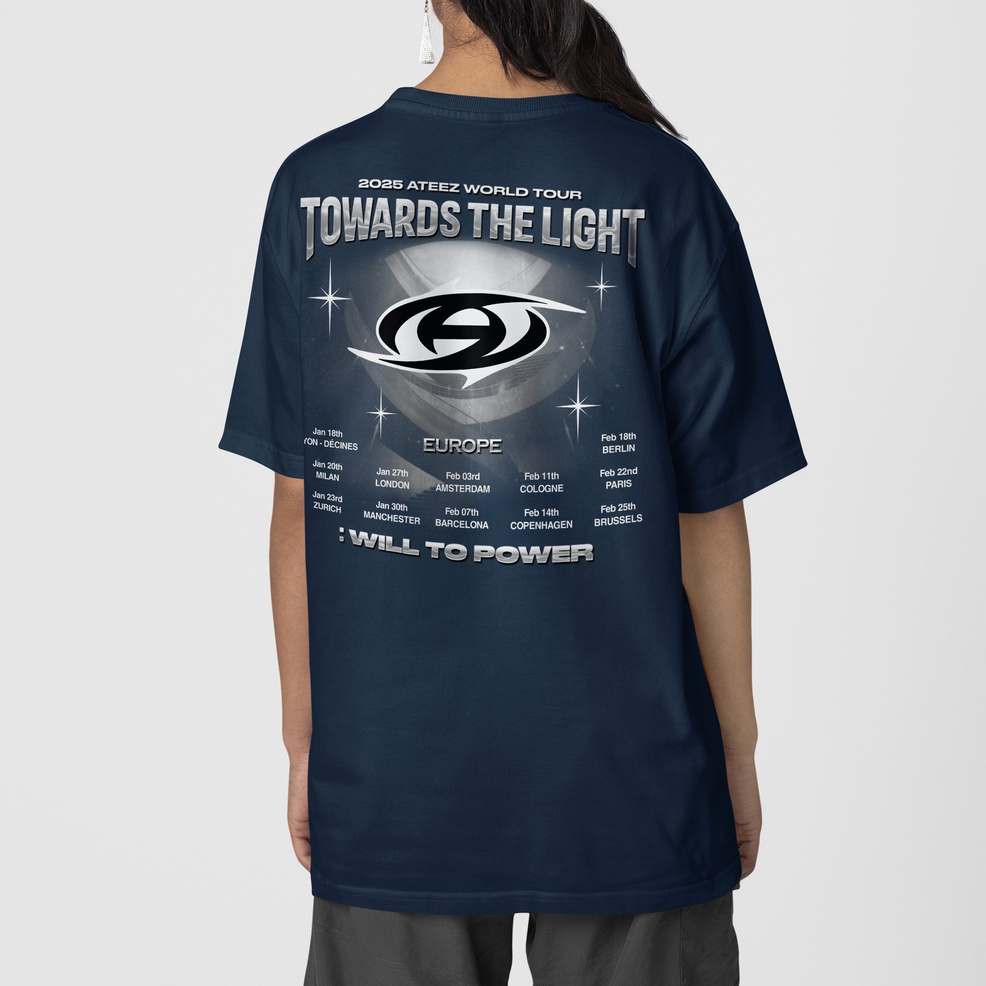 ATEEZ Towards The Light in EU T-Shirt - Back view, Y2K kpop concert tee