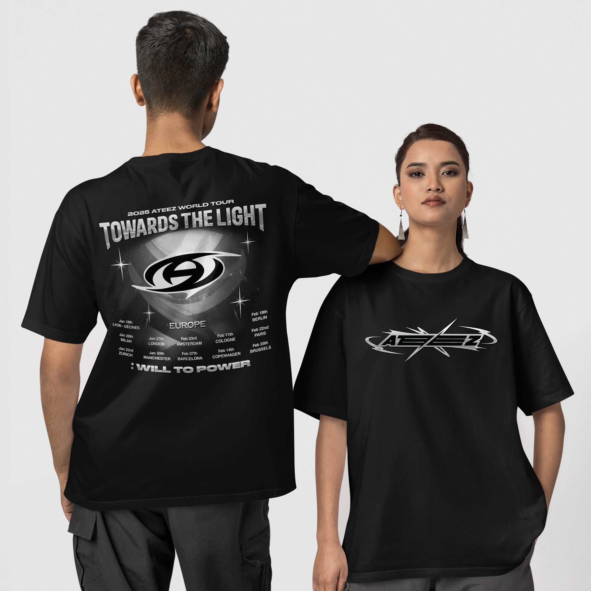 ATEEZ Towards The Light in EU T-Shirt - Couple 1 view, Y2K kpop concert tee