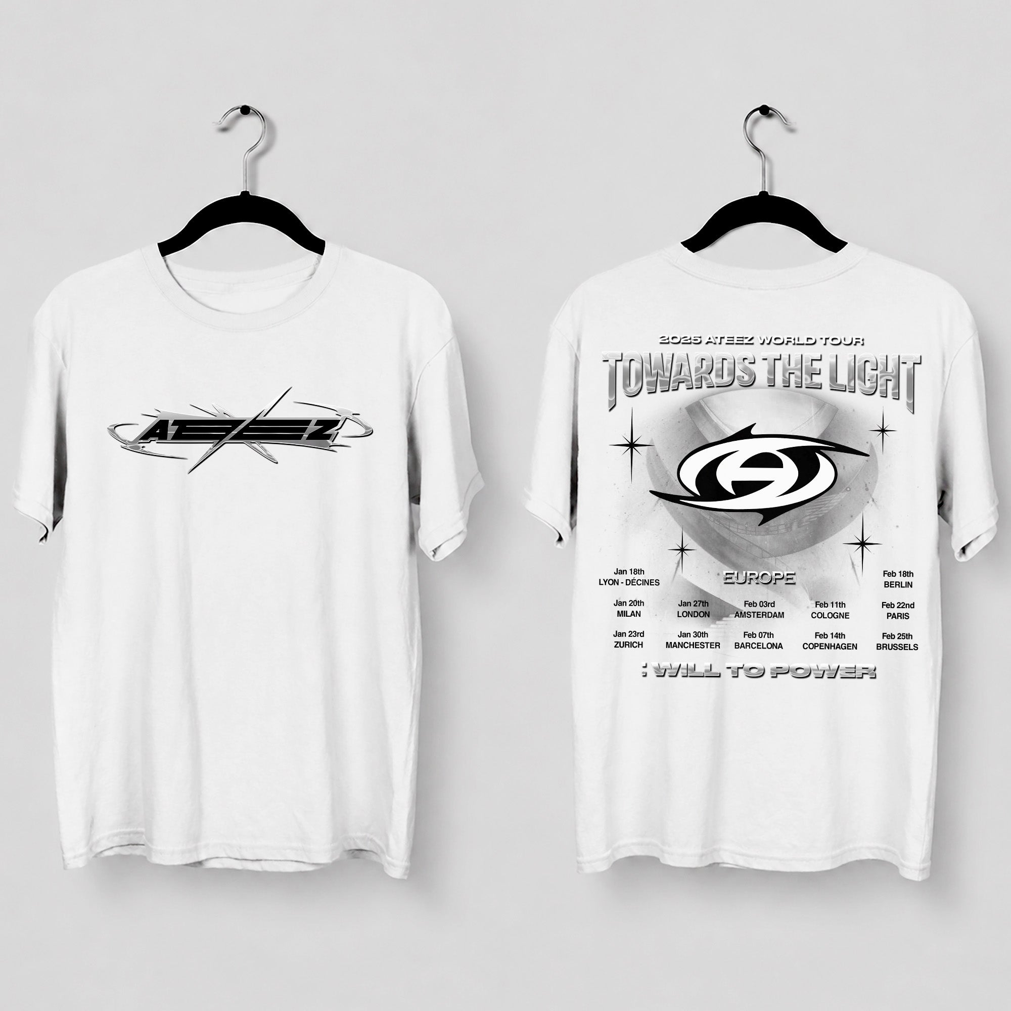 ATEEZ Towards The Light in EU T-Shirt - Main view, Y2K kpop concert tee