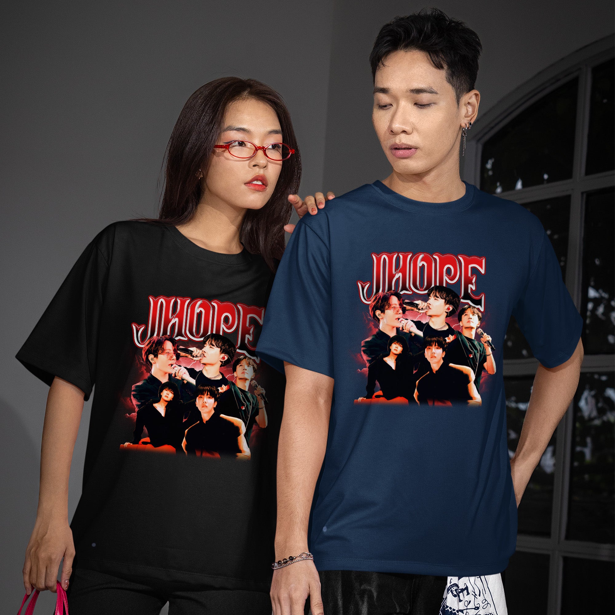 BTS J-Hope Graphic T-Shirt - Couple view, Y2K kpop concert tee