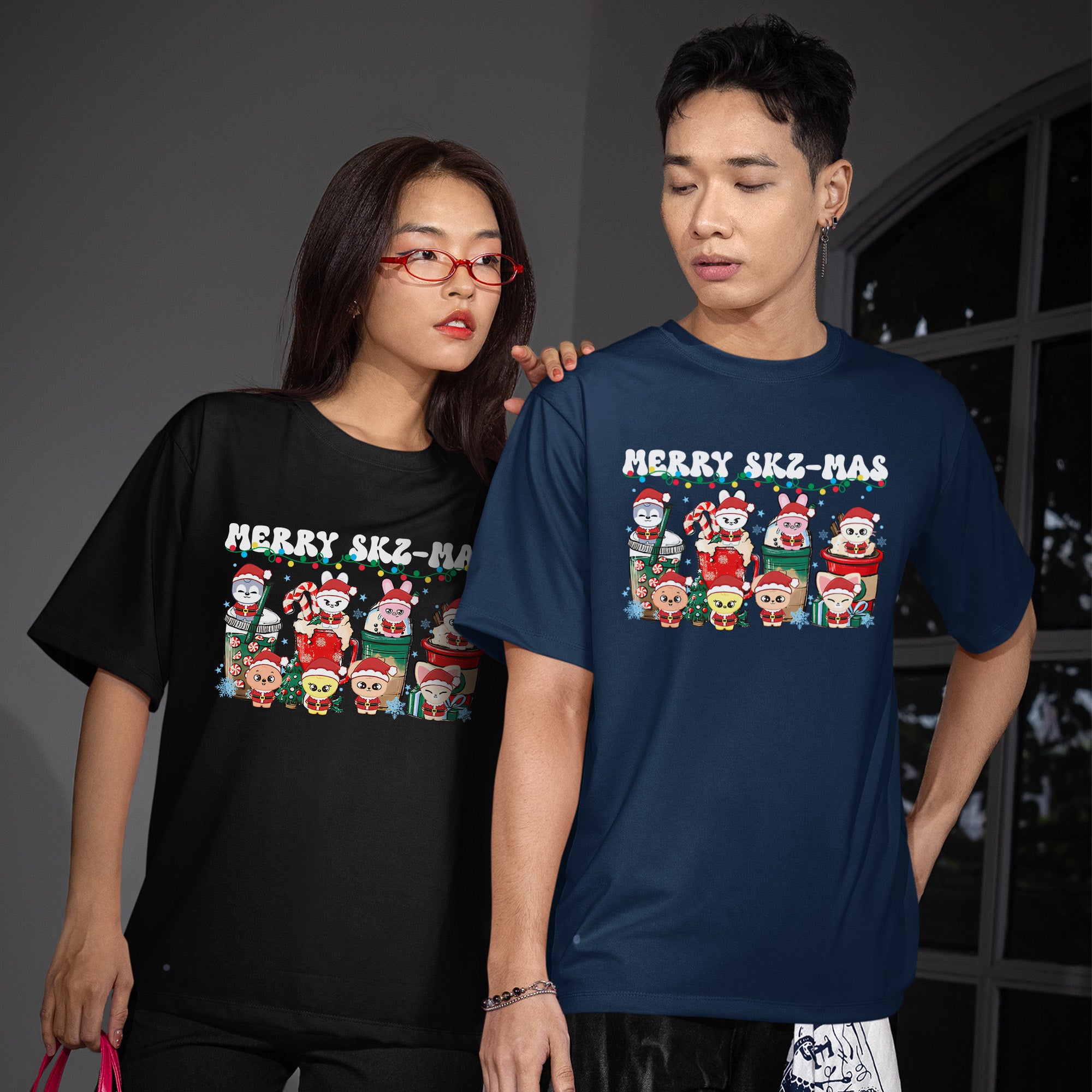Stray Kids Merry Skz-mas T-Shirt - Couple view, Y2K kpop concert tee
