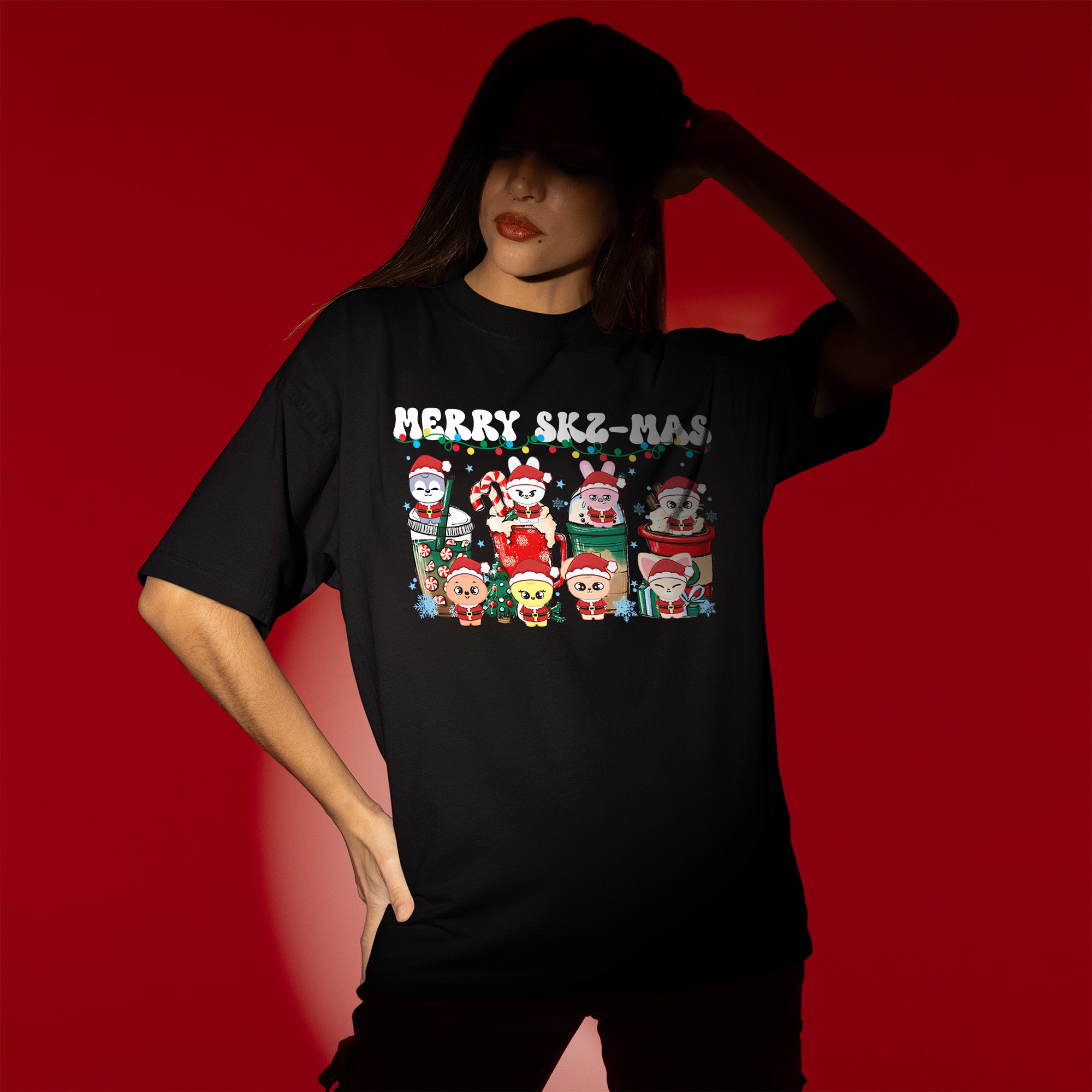 Stray Kids Merry Skz-mas T-Shirt - Women view, Y2K kpop concert tee