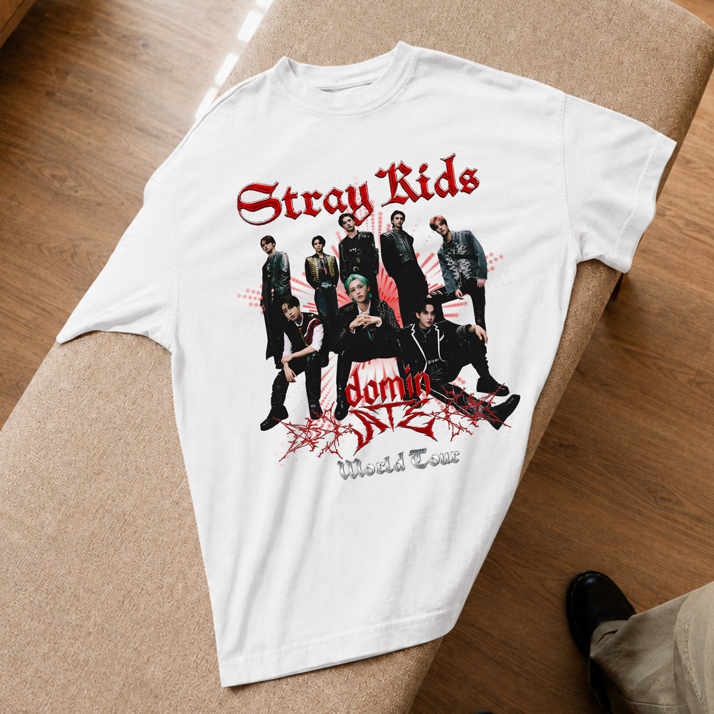 Stray Kids DominATE World Tour Fans T-Shirt - Spread view, Y2K kpop concert tee