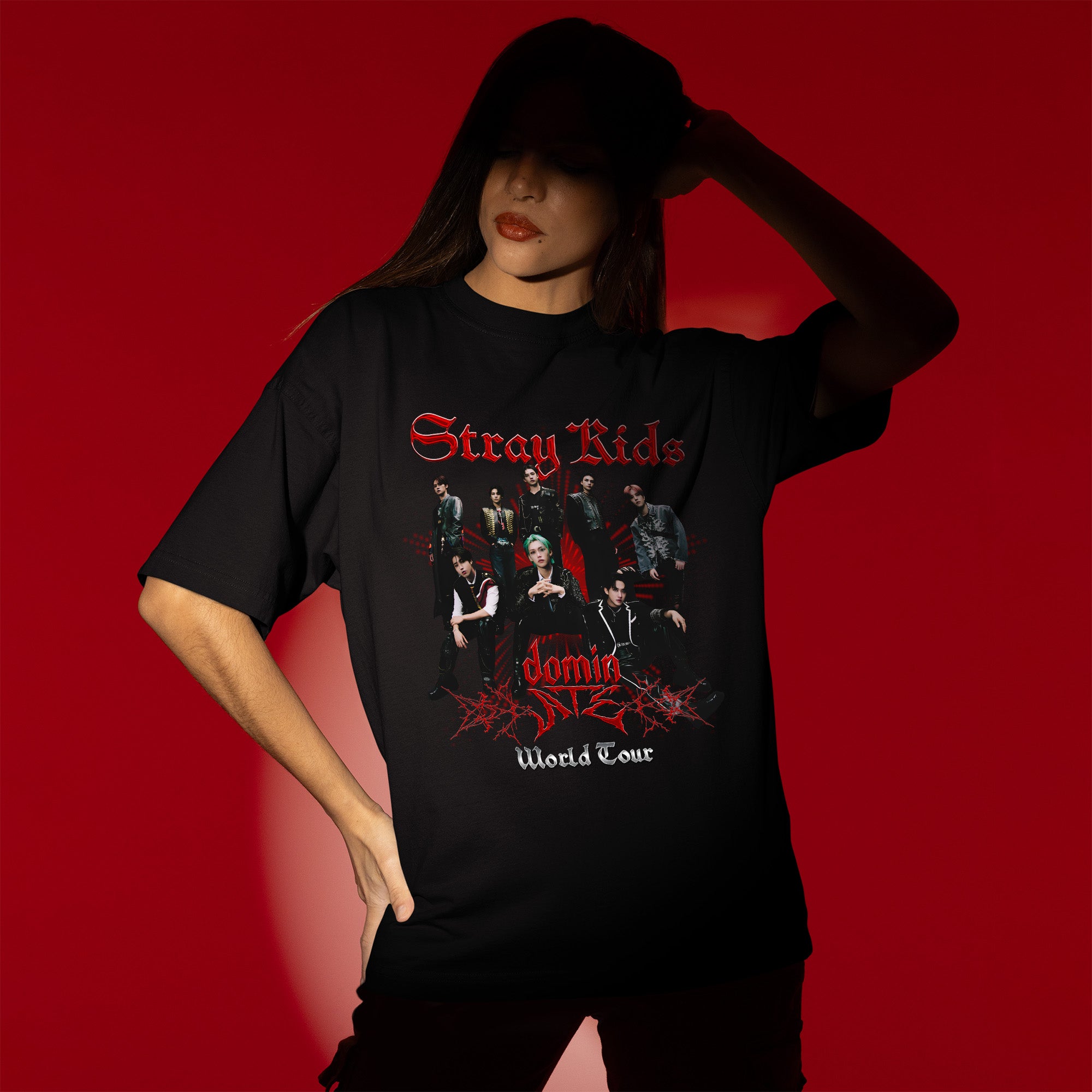 Stray Kids DominATE World Tour Fans T-Shirt - Women view, Y2K kpop concert tee