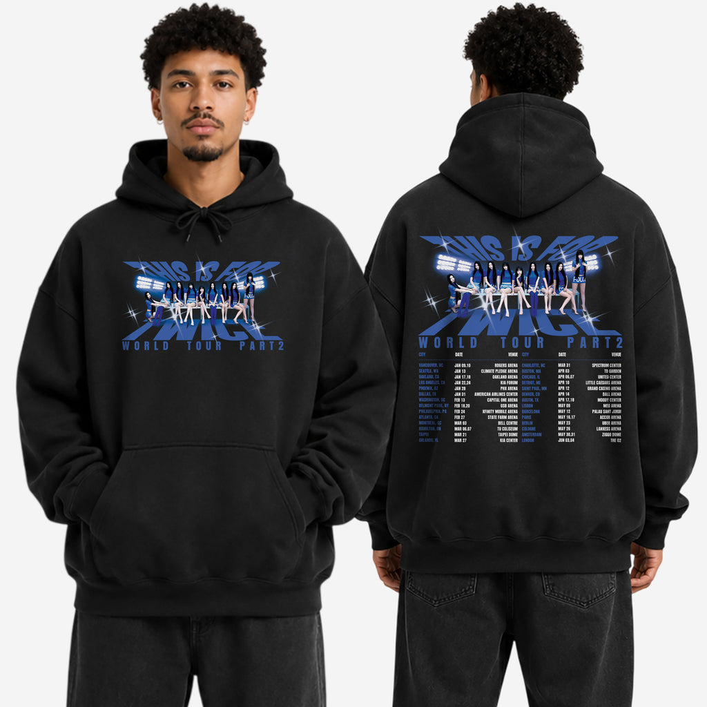 TWICE This Is For Tour 2026 in US Hoodie - Men view, Y2K kpop concert hoodie