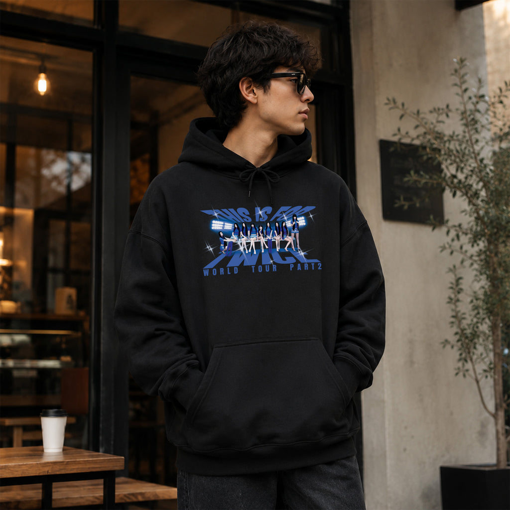 TWICE This Is For Tour 2026 in US Hoodie - Men Front view, Y2K kpop concert hoodie