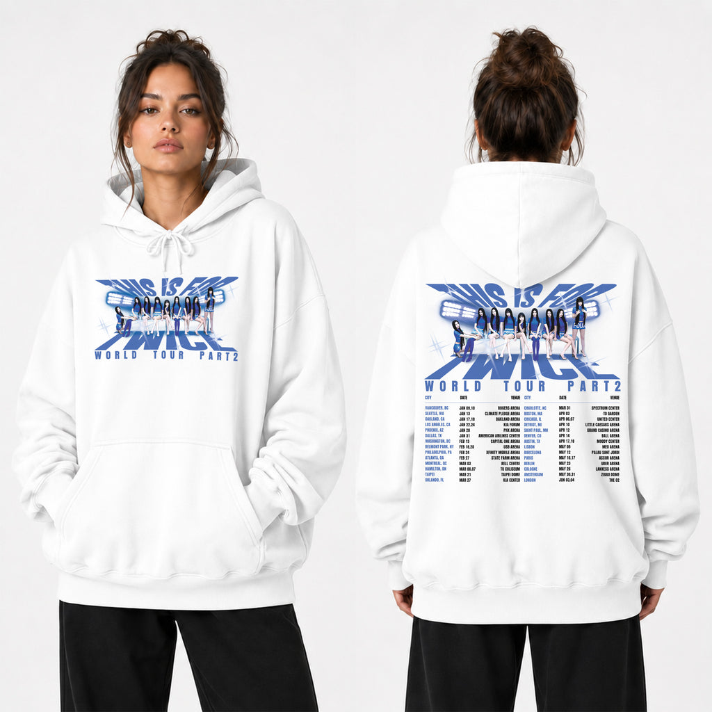 TWICE This Is For Tour 2026 in US Hoodie - Women view, Y2K kpop concert hoodie