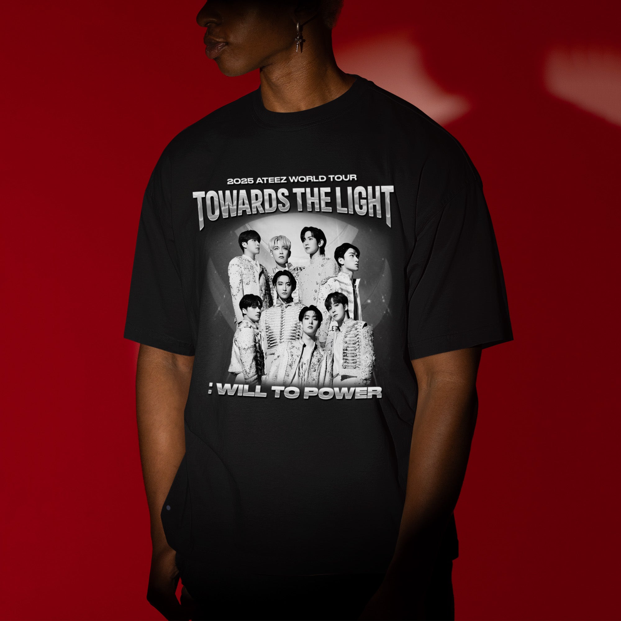 ATEEZ Graphic Towards The Light Tour T-Shirt - Men view, Y2K kpop concert tee