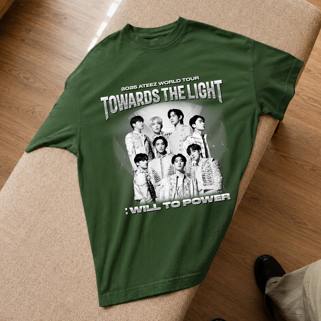 ATEEZ Graphic Towards The Light Tour T-Shirt - Spread view, Y2K kpop concert tee