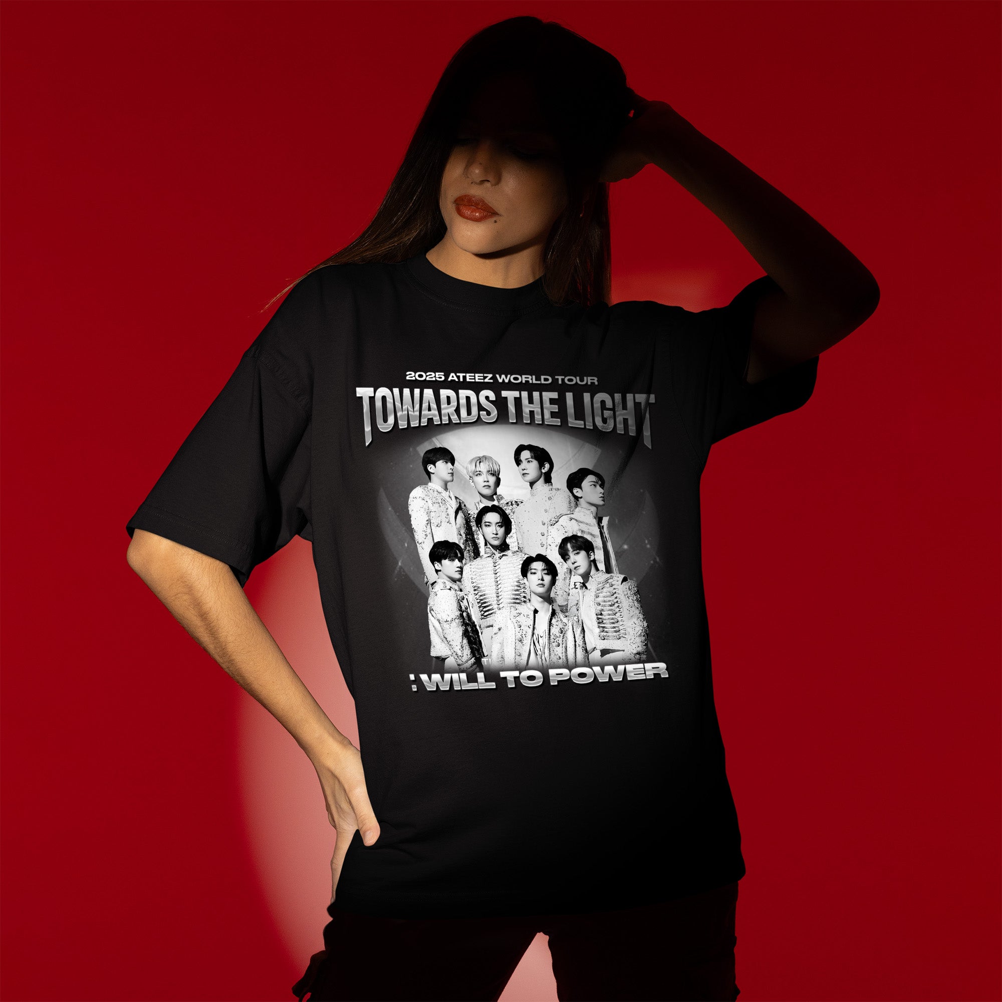ATEEZ Graphic Towards The Light Tour T-Shirt - Women view, Y2K kpop concert tee