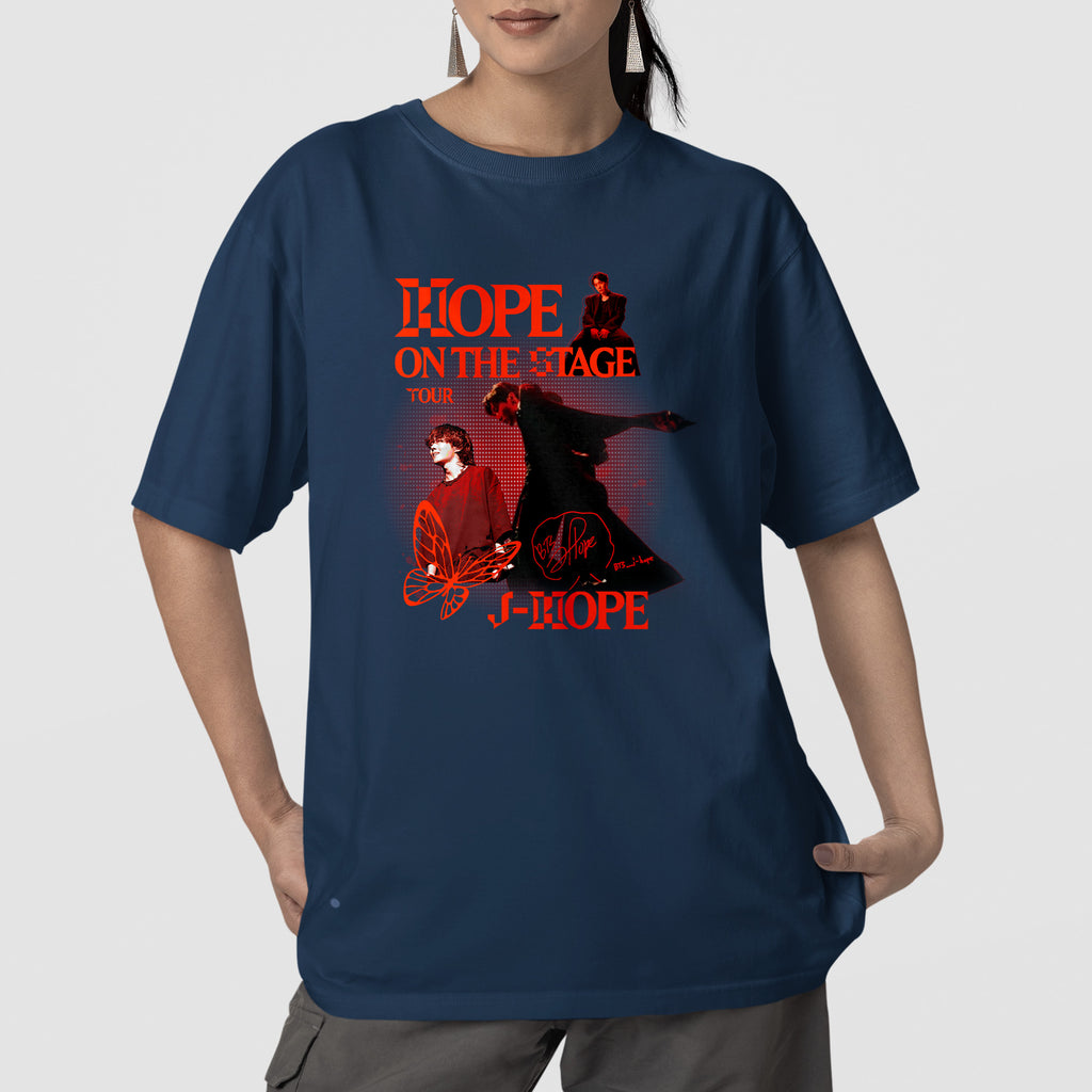 BTS J-Hope Inspired Hope On The Stage Streetwear T-Shirt - Front view, Y2K kpop concert tee