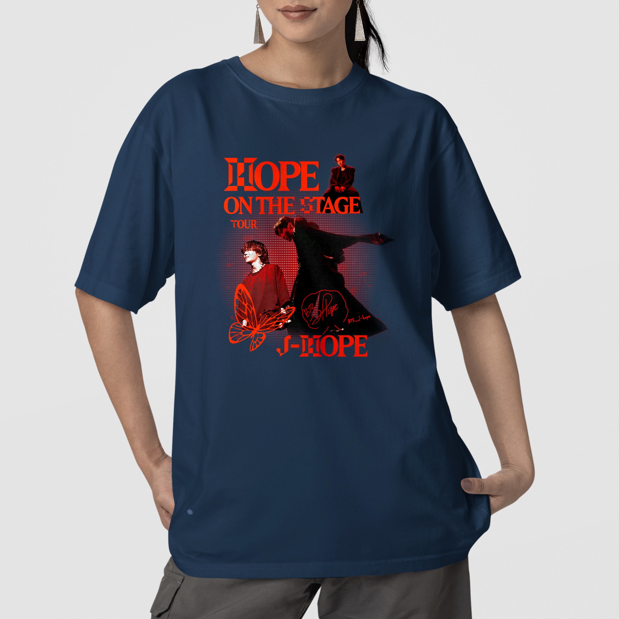 BTS J-Hope Inspired Hope On The Stage Streetwear T-Shirt - Front view, Y2K kpop concert tee