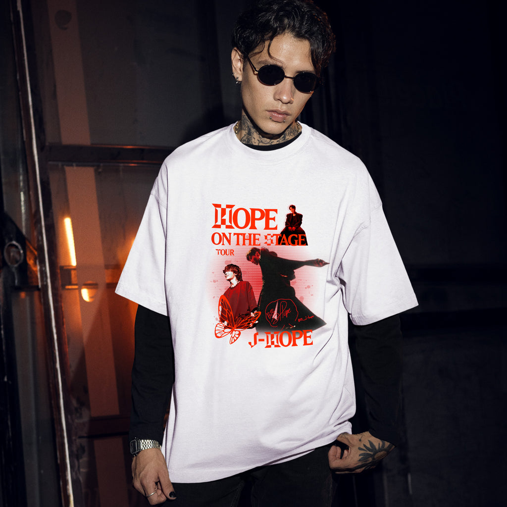 BTS J-Hope Inspired Hope On The Stage Streetwear T-Shirt - Men Front view, Y2K kpop concert tee