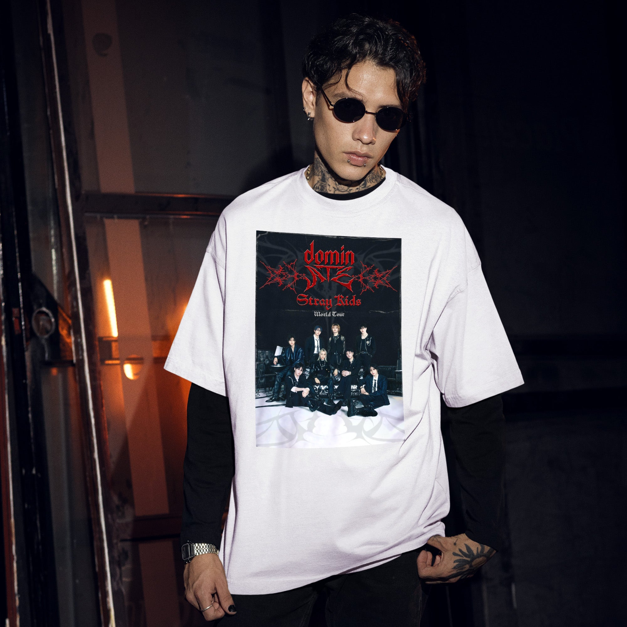 Stray Kids DominATE Area T-Shirt - Men Front view, Y2K kpop concert tee