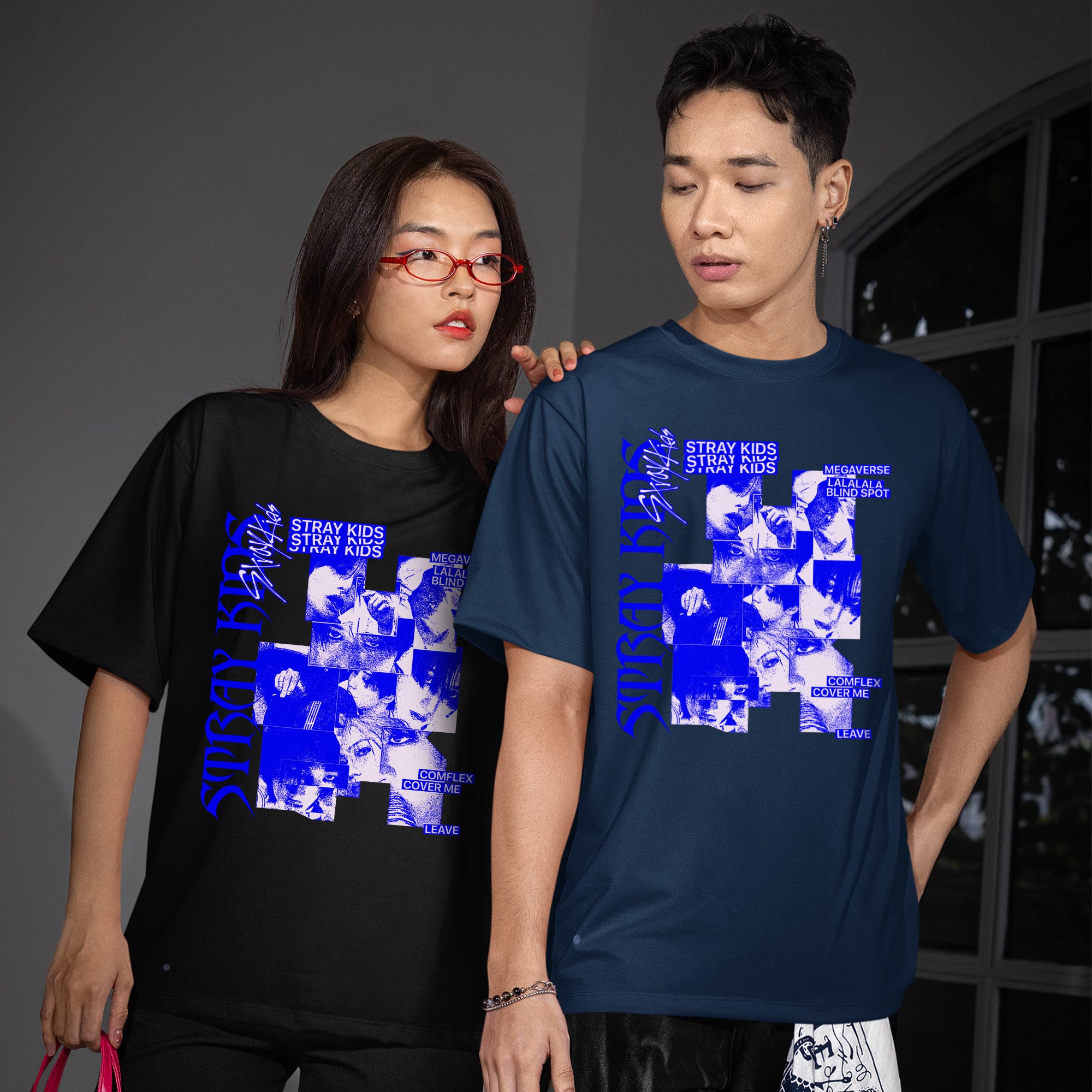 Stray Kids Prints T-Shirt - Couple view, Y2K kpop concert tee