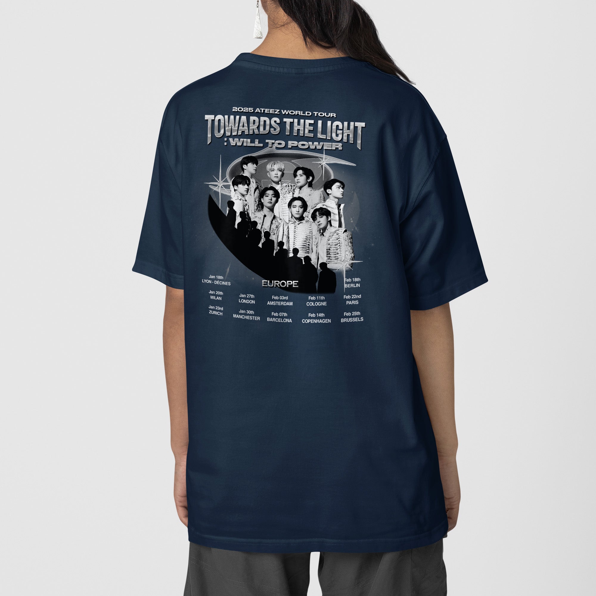 ATEEZ Tour 2025 Towards The Light Will To Power T-Shirt - Back view, Y2K kpop concert tee