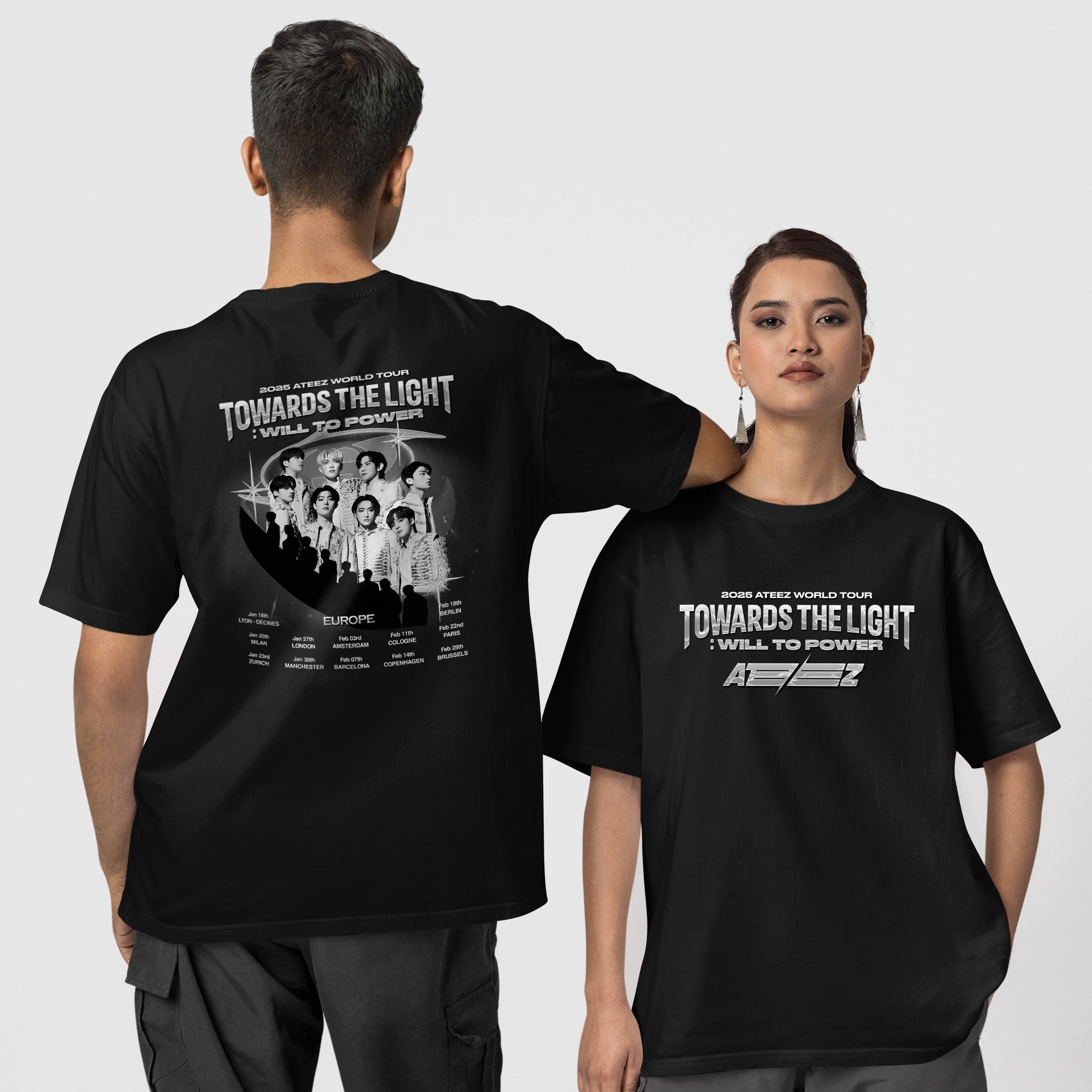 ATEEZ Tour 2025 Towards The Light Will To Power T-Shirt - Couple 1 view, Y2K kpop concert tee