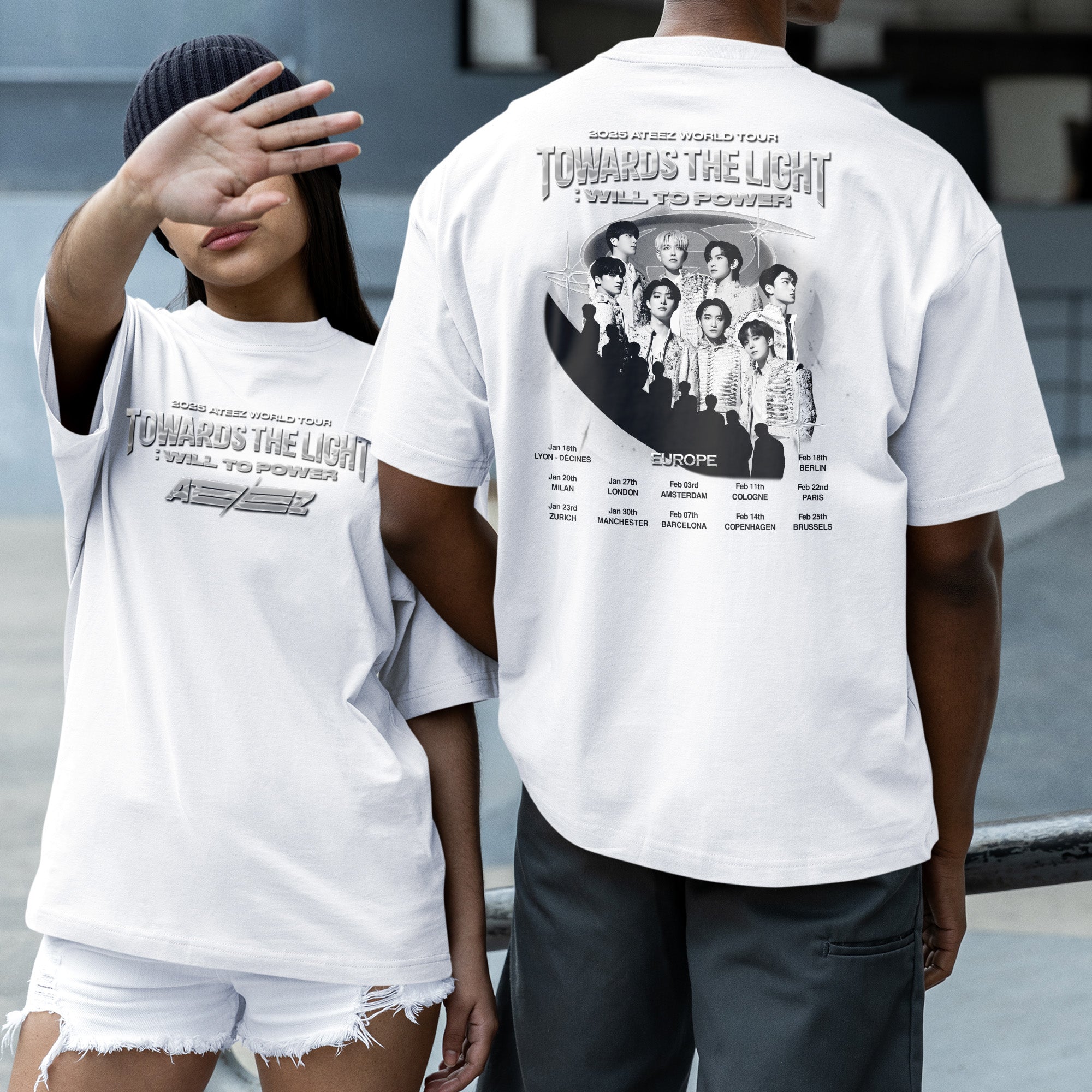 ATEEZ Tour 2025 Towards The Light Will To Power T-Shirt - Couple 2 view, Y2K kpop concert tee