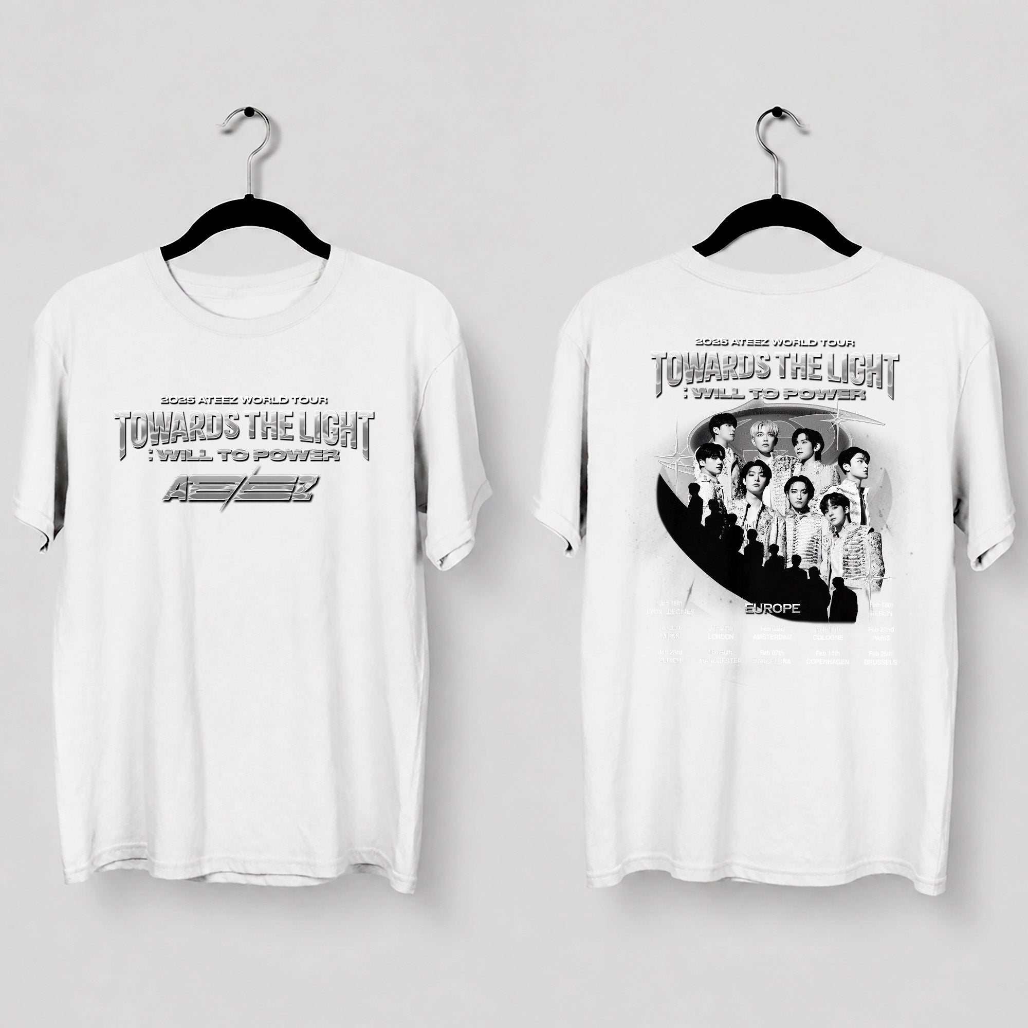 ATEEZ Tour 2025 Towards The Light Will To Power T-Shirt - Main view, Y2K kpop concert tee