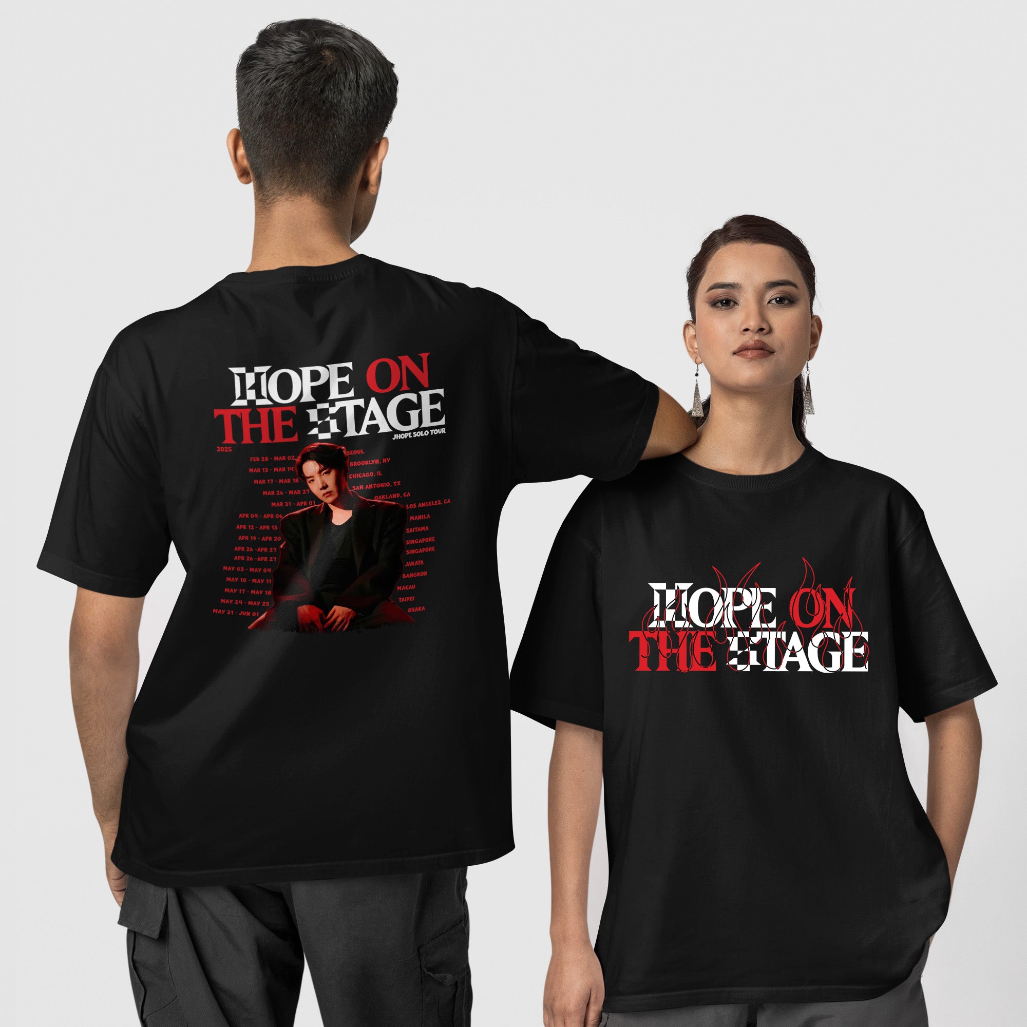 BTS J-Hope Solo Tour 2025 T-Shirt - Couple 1 view, Y2K kpop concert tee